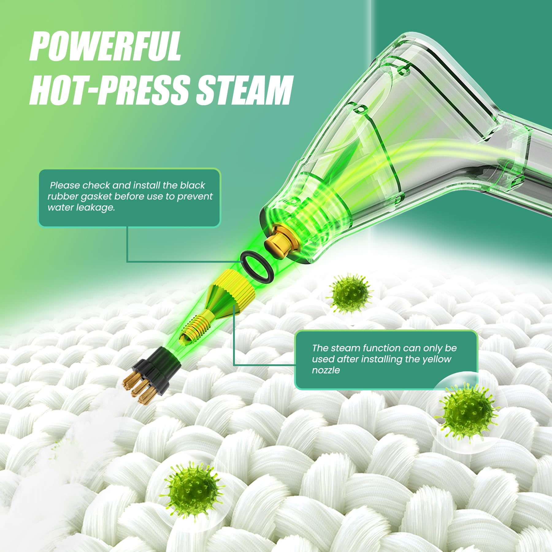 2500W Limpiador a Vapor Portátil, 4.5Bar Vaporeta Limpieza Hogar Potente, 6 Velocidades Ajustables, Calentamiento Rápido en 15s, Depósito de 1200ML, Vaporeta de Mano para Cocina, Ventanas, Pisos, Auto