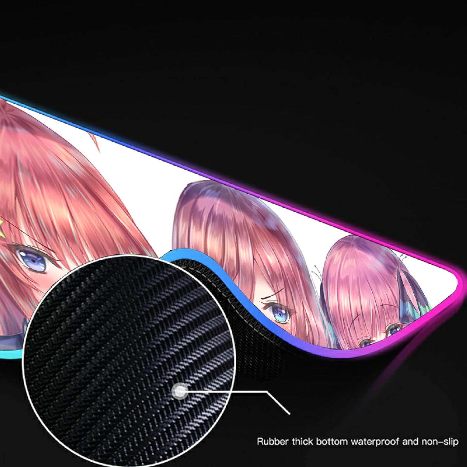 Mouse Pads Anime Quintessential Girls RGB Mouse Pad Gaming Accessories Mouse Pad Large Mouse Pad Gamer PC Non-Slip Cute Girl Desk Mat,RGB,L