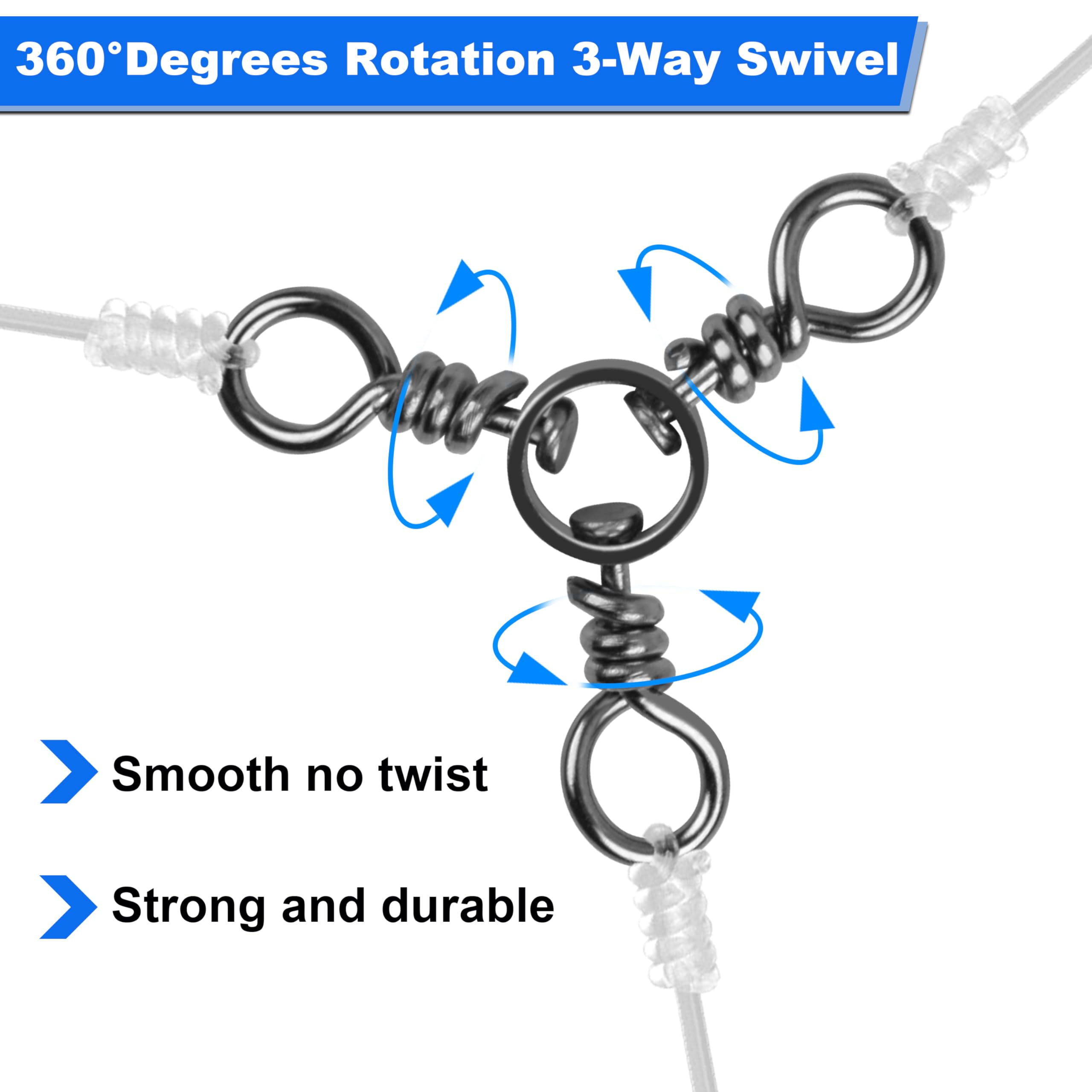 3 Way Swivels Fishing Tackle Catfish Swivels, 40pcs Three Way Barrel Swivel Stainless Steel Triple Cross Line Fishing Connectors Catfish Rig Saltwater Freshwater 26-103LB