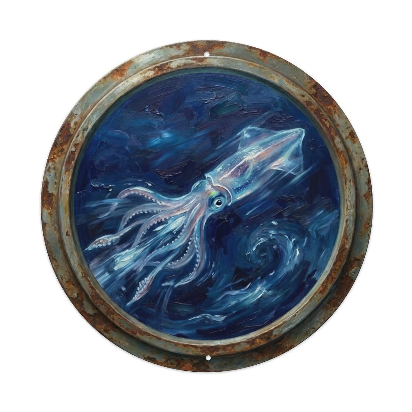 Vintage Porthole Squid Jet Ship Window Undersea Deep Sea Metal Tin Sign