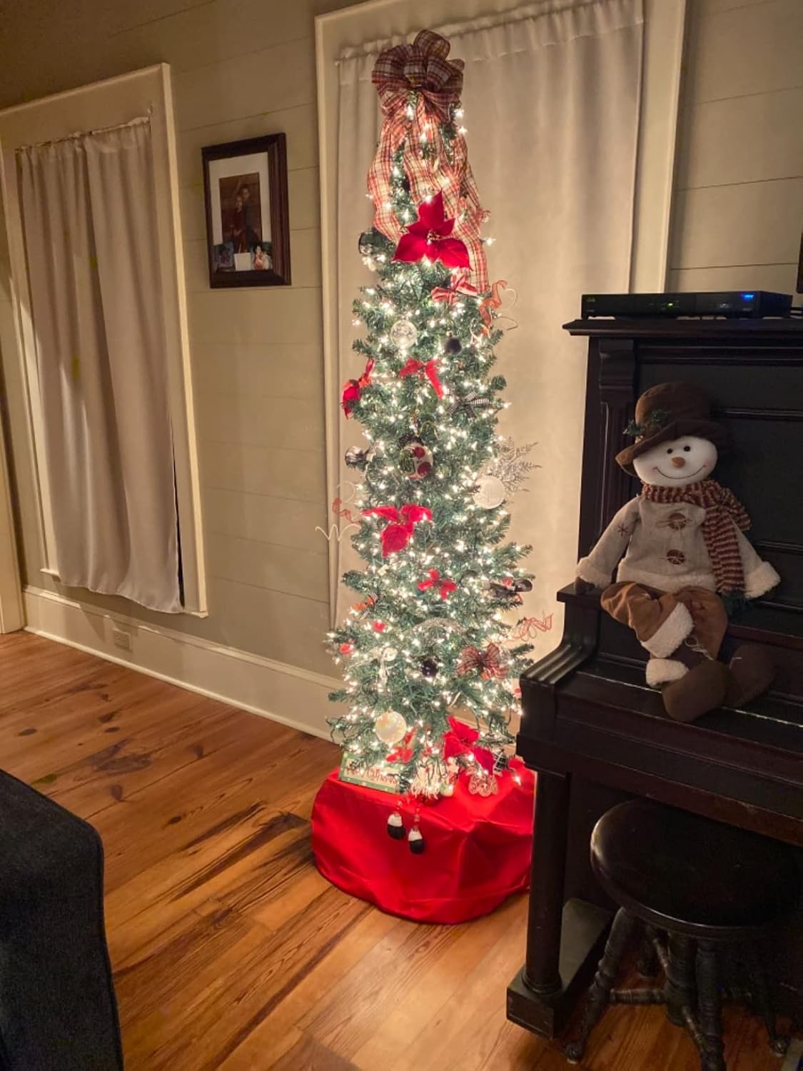 ERGOMASTER 6FT Pencil Christmas Tree, Artificial Slim Skinny Pen Xmas Tree w/PVC 400 Branch Tips, Foldable Sturdy Metal Stand, Premium Unlit Christmas Trees for Home Party Hotels Office Decoration