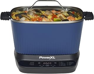 PowerXL StirMax 7.5QT Multi-Cooker with Auto Stir Paddle: 9 Presets, Hands-Free Shred & Simmer, Midnight Blue