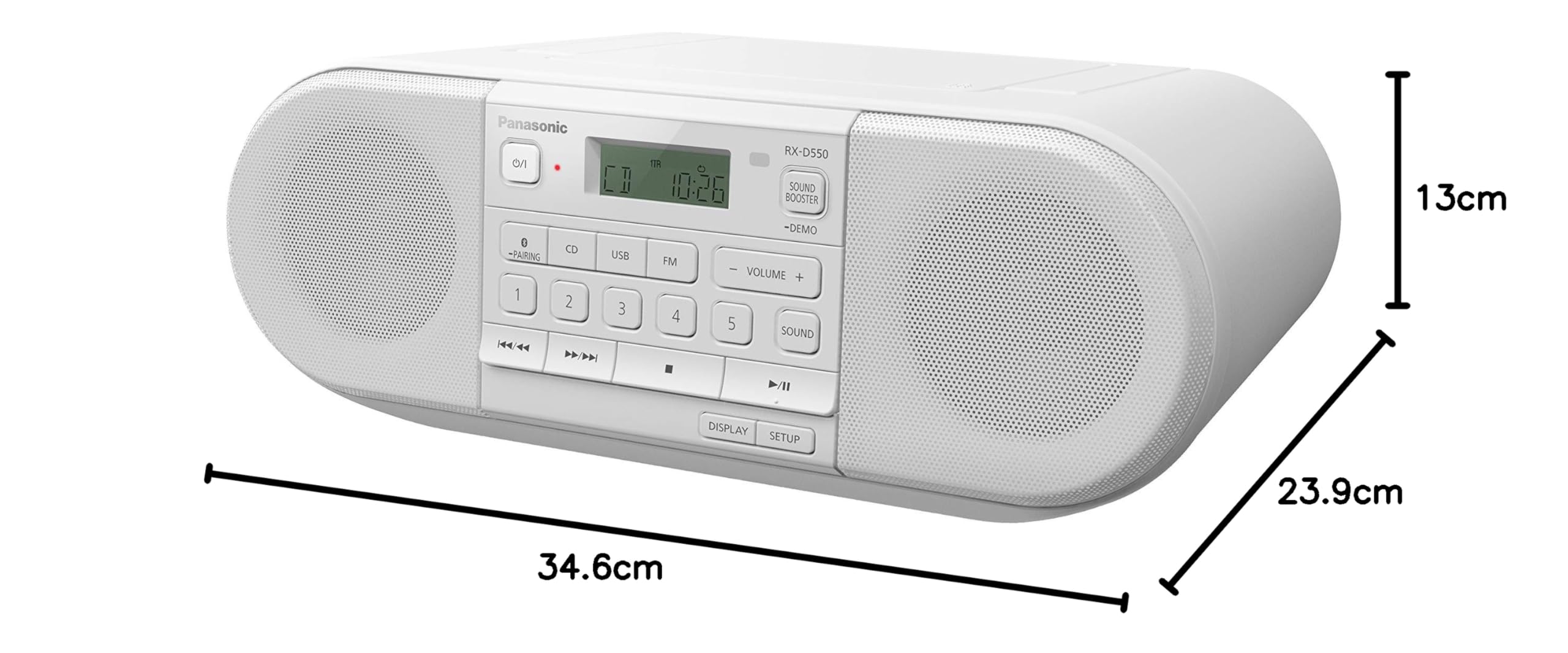 Panasonic RX-D550 FM-Radio mit Bluetooth, USB, CD, 20 W, Weiß