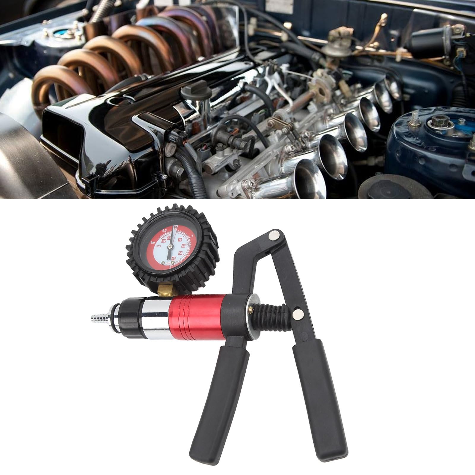 Ejoyous Kit de Purga de Frenos, Probador de Bomba de Vacío de Mano de Acero Al Carbono, Calibre de 0 a 40 PSI, 2 Mangueras de 26 Pulgadas, Herramienta de Purga de Líquido de Embrague de Freno para
