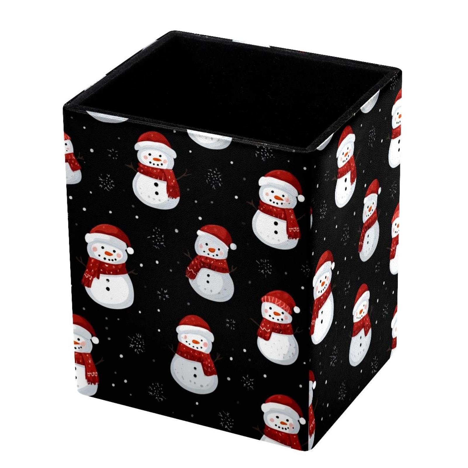 VAPOKF Pencil Holders for Desk, Christmas Snowman Printed Pen Holders Pen Pot Makeup Brushes Storage Desktop Stationery Supplies Organiser for Home Office