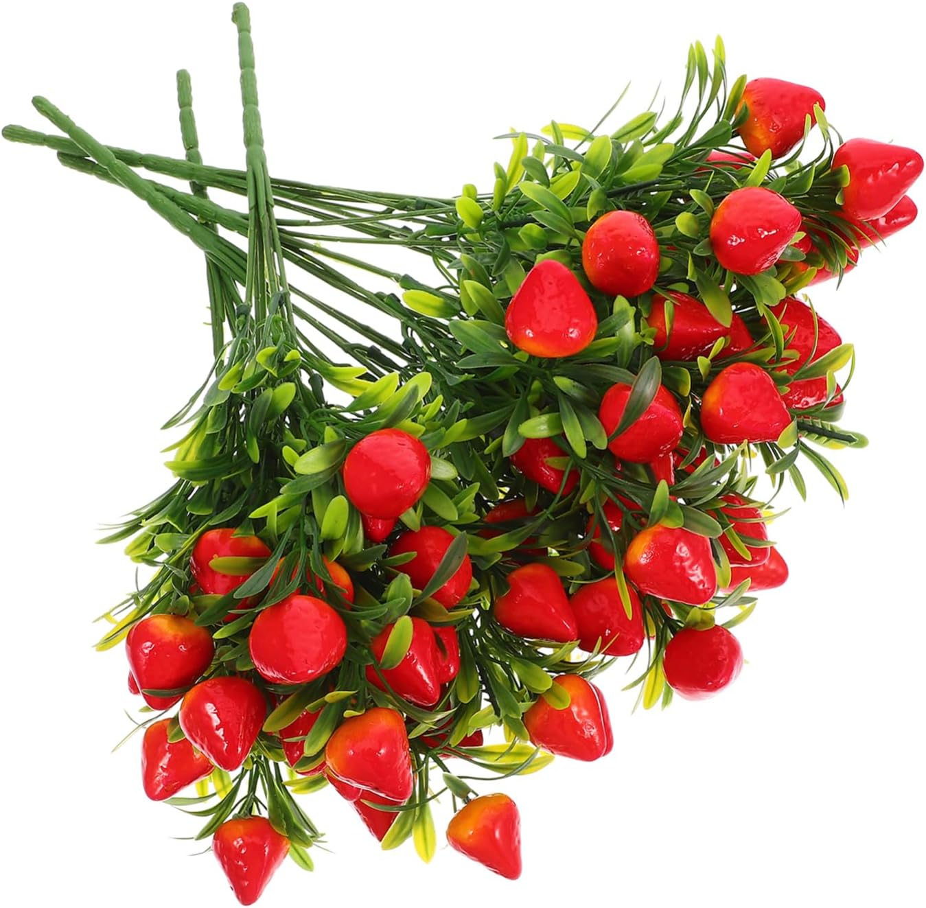 NUOBESTY Artificial Strawberry Stem Bouquet 5 Pieces Faux Strawberry Branches Realistic Floral Picks for Home Decor DIY Crafts Weddings Party Table Centerpieces 10.6 Inches