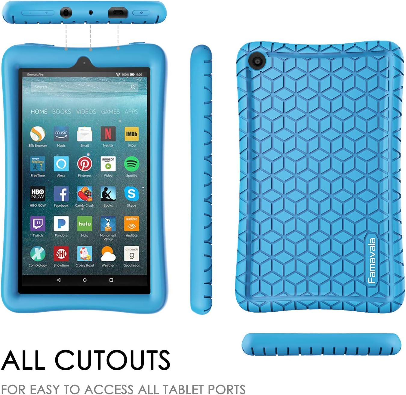Famavala Silicone Case Cover Compatible with All-New Fire 7 Tablet [9th Generation, 2019 Release] (ABlue)