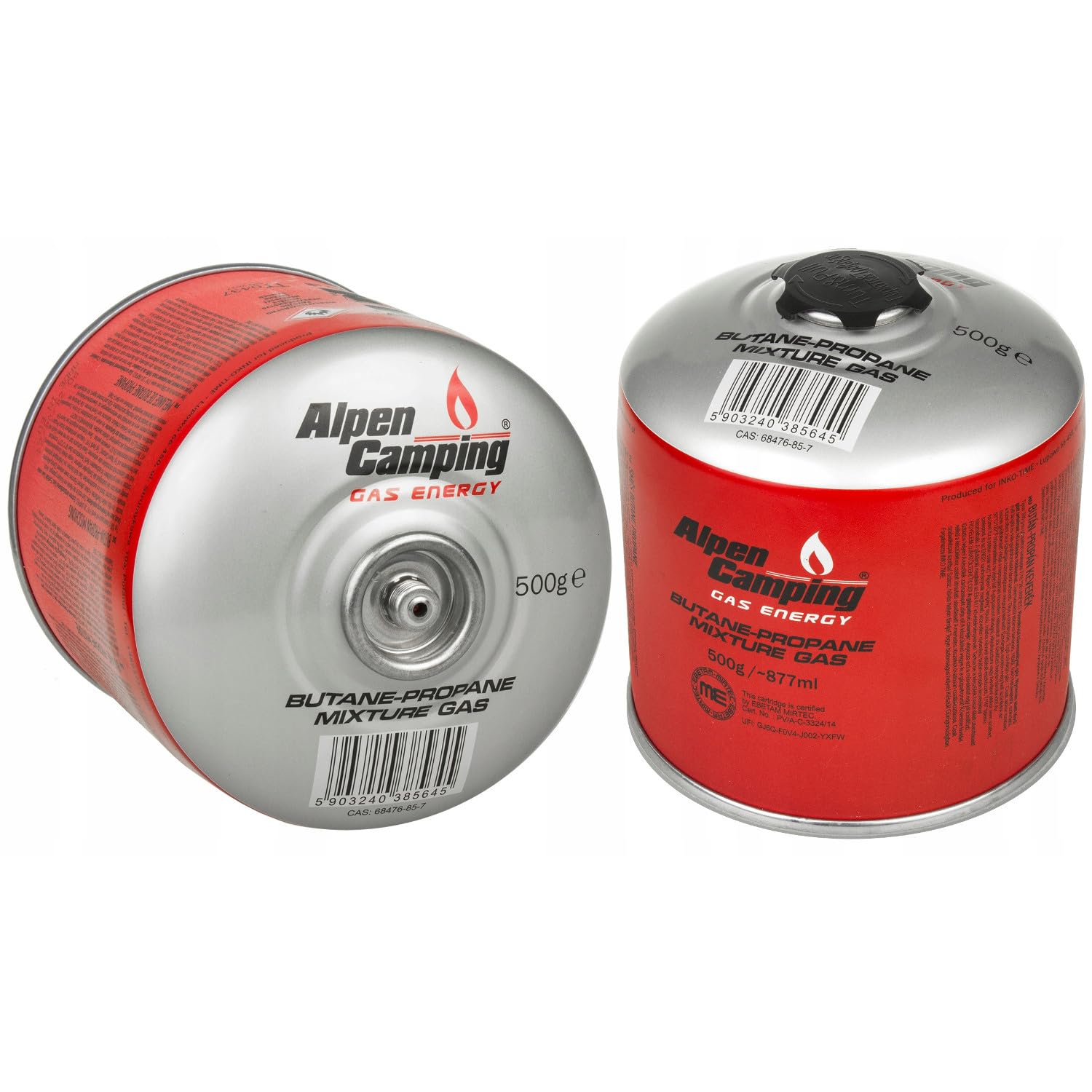 Alpen Camping IK008 3 cartucce di gas da 877 ml/500 g con cartuccia a vite propano-butano attacco da 7/16" per fornello a gas, fornello da campeggio, bruciatore a saldatura EN417 (pezzi) (2)
