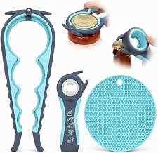 Jar Opener for Weak Hands, Seniors with Arthritis, 3-Piece Set with 5-in-1 Bottle Opener, Can Opener & Non-Slip Rubber Gripper Pad, Easy Grip Lid Opener for Arthritic Hands