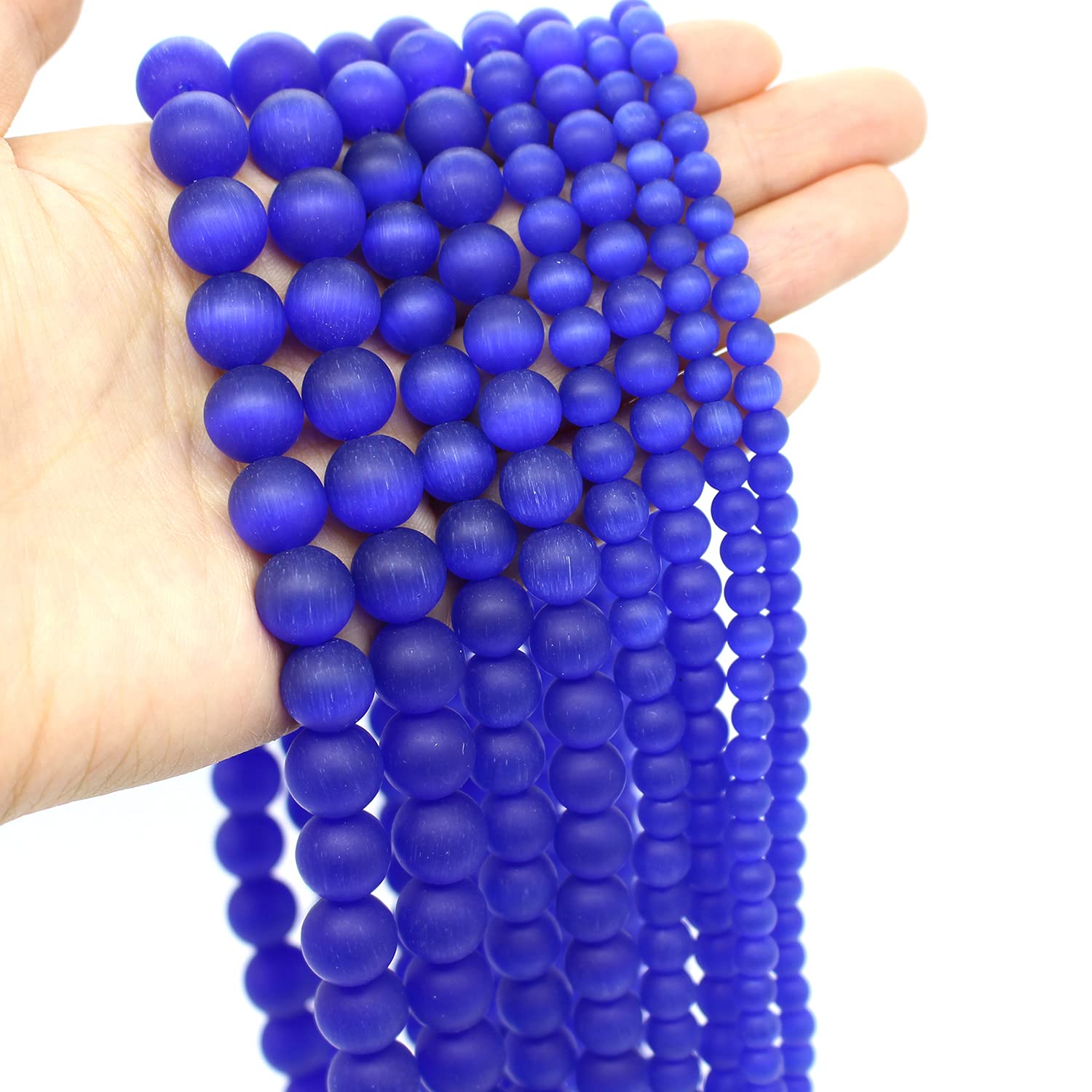 Oameusa 8mm Frosted Royal Blue Cat's Eye Agate Natural Gemstone Loose Agate Stones Beads for DIY Bracelets Necklace Earring Jewelry Making Supplies About 45-48Pcs 15inches/Strand