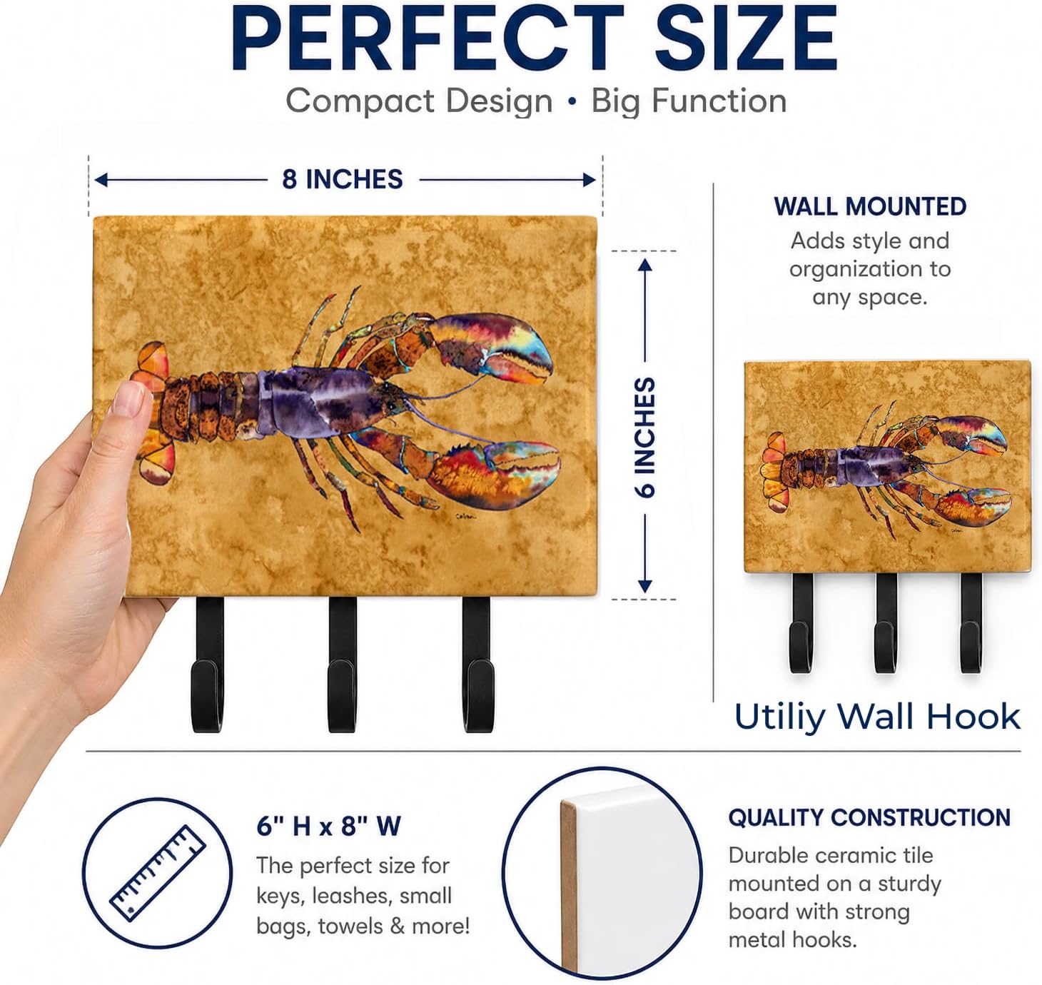 Caroline's Treasures 8716TH68 Lobster Leash or Key Holder, Wall Hooks, Key Hooks Holder, Coat Rack Wall Mount, Coat Hooks, Hooks for Hanging Keys, Towels, Aprons, Leashes, image 2