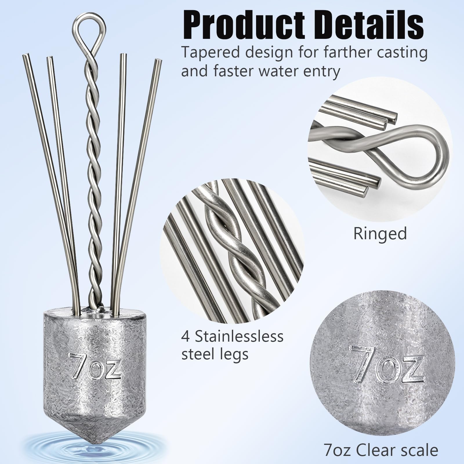 THKFISH 5 Sätze 8 Größe Sputnik Sinker, 28.3 g-226.8 g Angel Gewichte Set | Salzwasser Surf Blei Set, Angelblei Brandungsangeln, Strand Casting Meeresangeln Bodenhalter Angelzubehör für Salzwasser