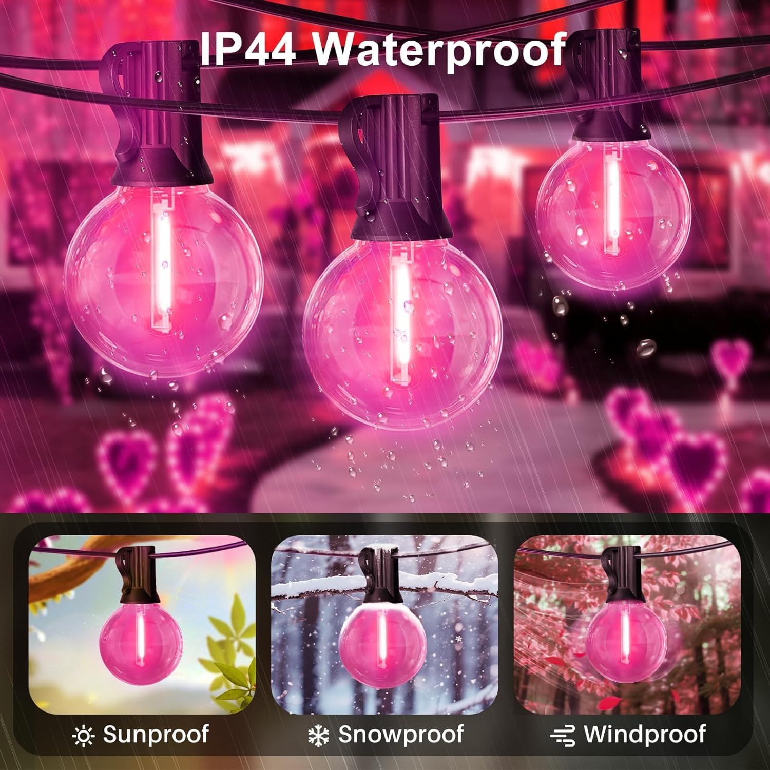 LAMPHOME 2 Pack 26FT G40 Pink Valentine's Day LED String Lights, 13 Shatterproof Globe Bulbs, Outdoor Hanging Patio Lights for Home Balcony Backyard Wedding Party Decor