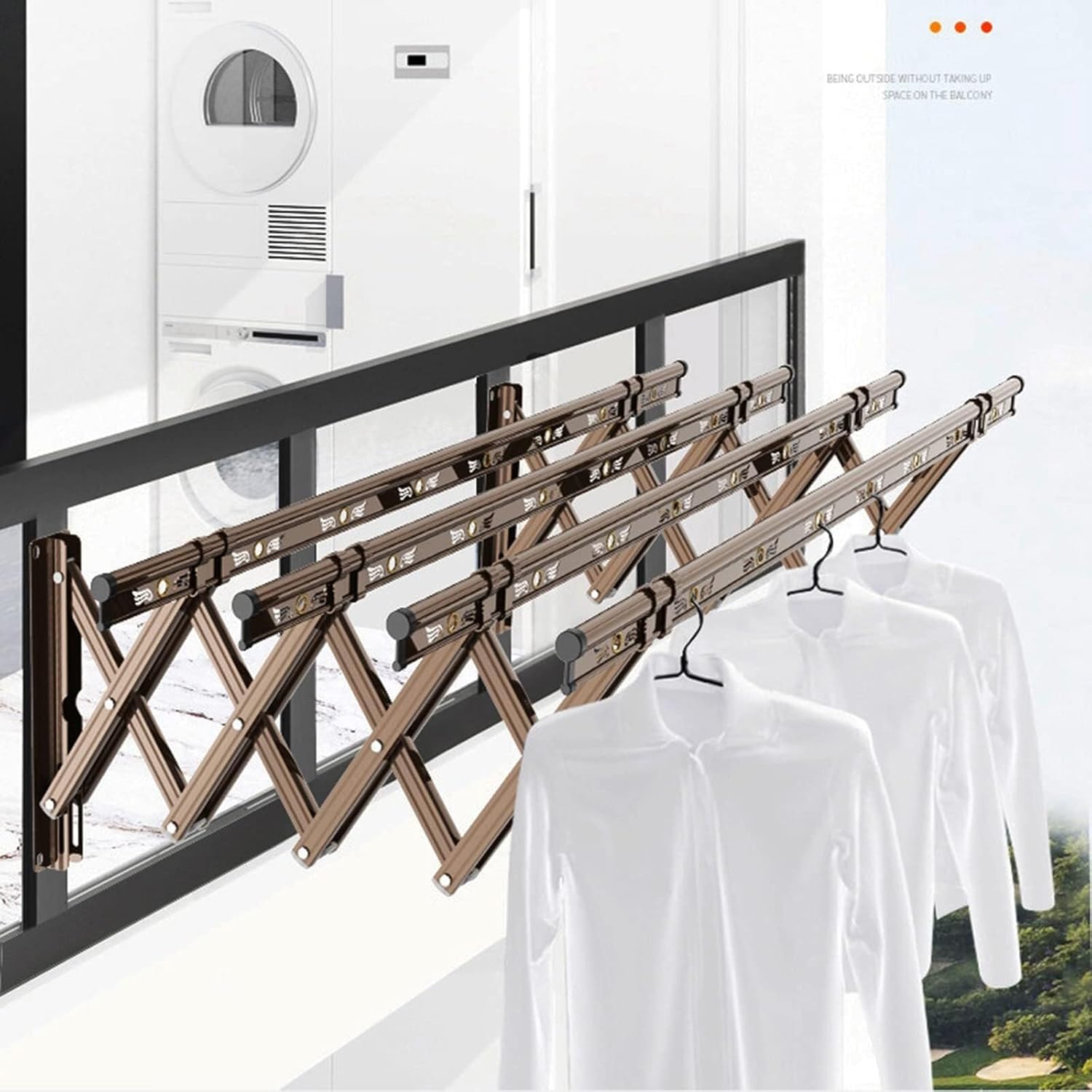 4 Pole Foldable Wall Mounted Clothes Rail, Retractable Drying Rack, Strong Load-Bearing Laundry Airer, 2M Wall Mount Clothes Drying Rack, Grey, Up to 440 Pounds(Champagn