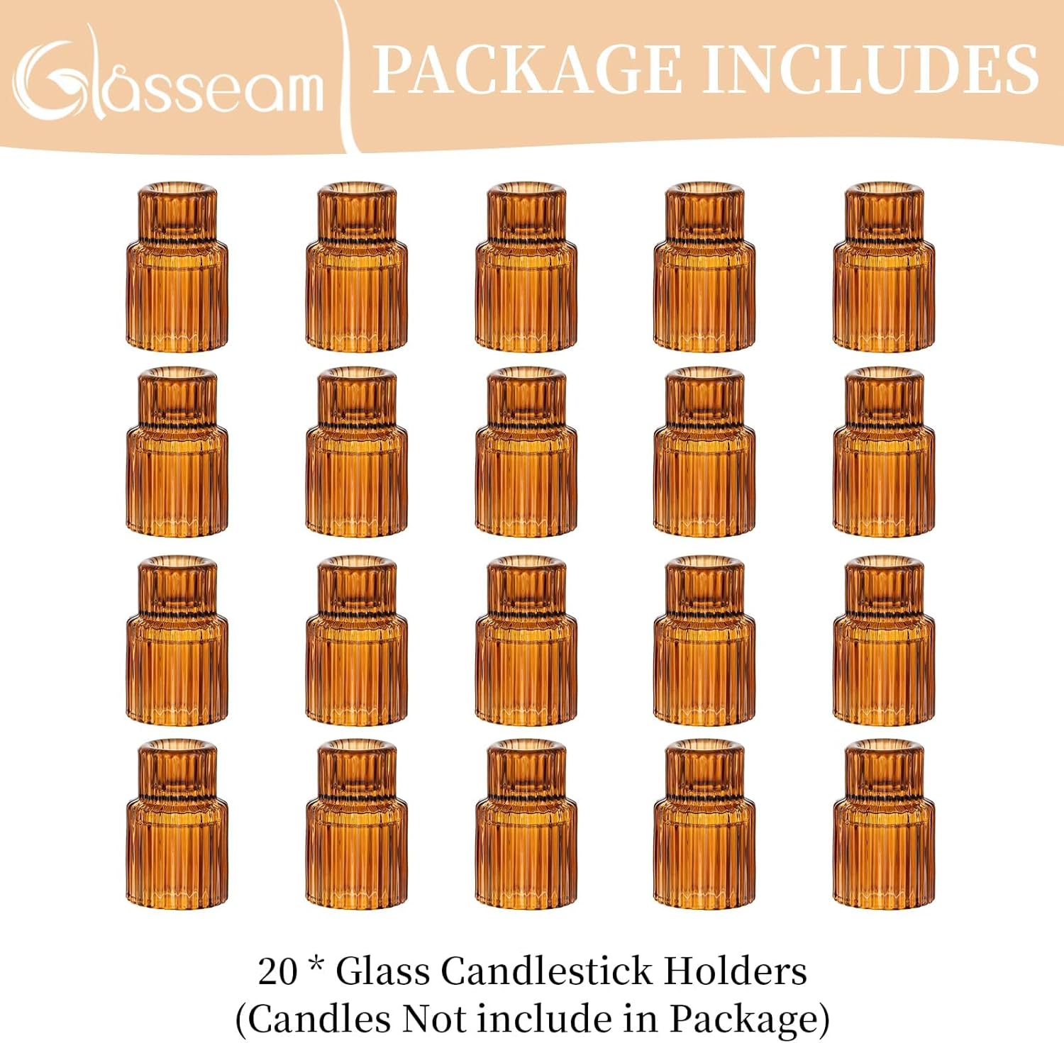 Glasseam Glass Candle Holder for Candlesticks: 20PCS Amber Candle Holders for Taper Candles Small Fall Candle Stick Holders Bulk for Table Wedding Centerpiece Christmas Halloween Living Room Decor - Image 6