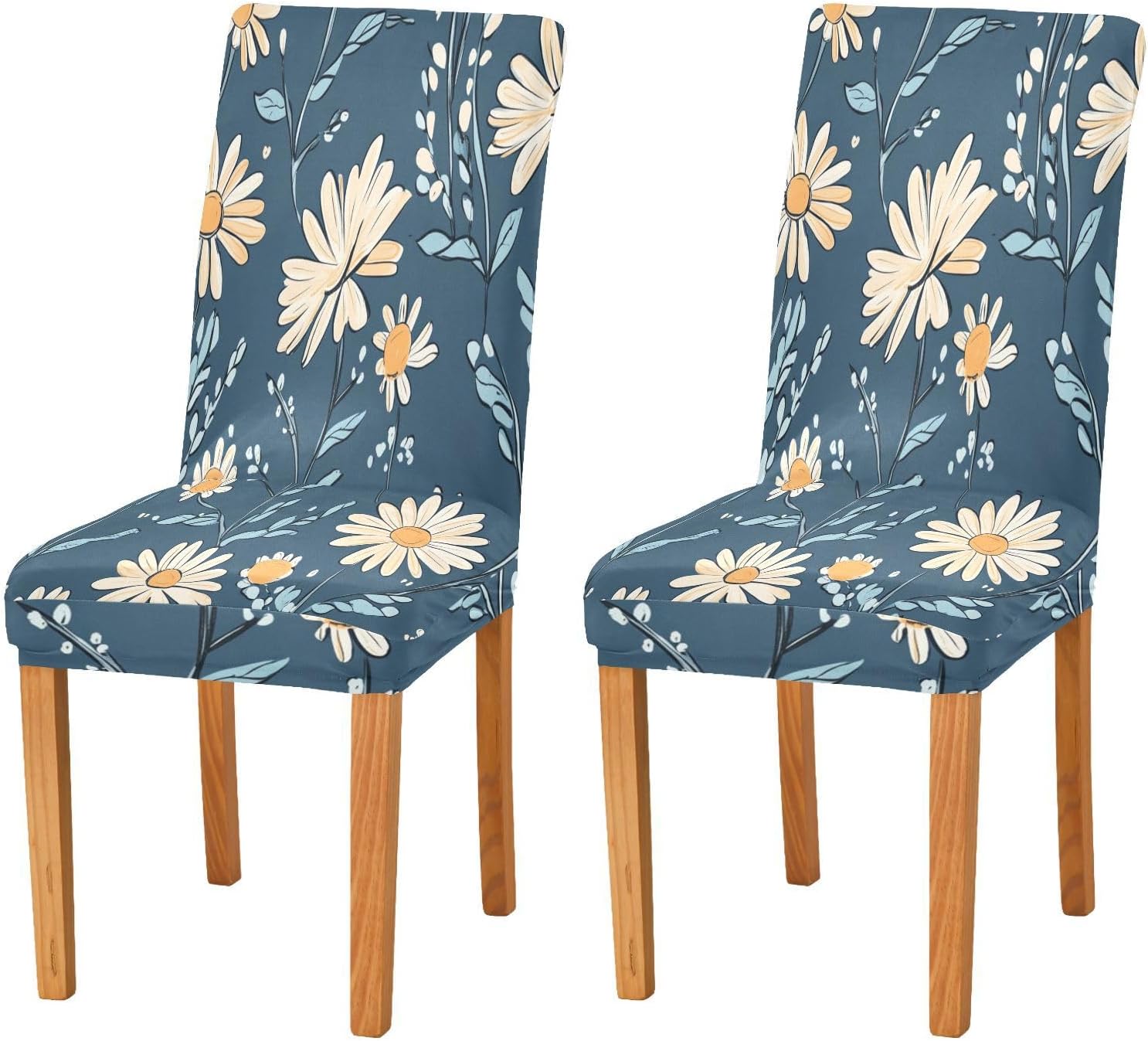 ALAZA Chair Covers for Dining Room, Hand Drawn Elegant Daisy Floral Stretch Chair Cover Sets Chair Protector Removable Washable for Ktichen Restaurant Hotel