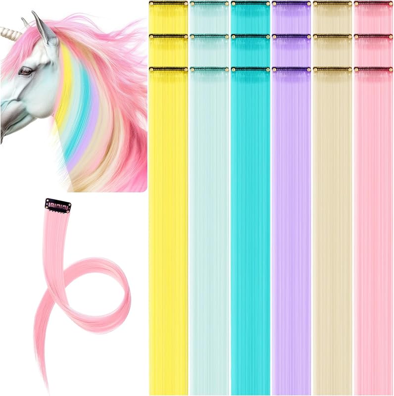 Acessórios de Pelagem para Cavalos com Presilhas e Fios Coloridos Estilo Unicórnio Juexica, Pacote com 18