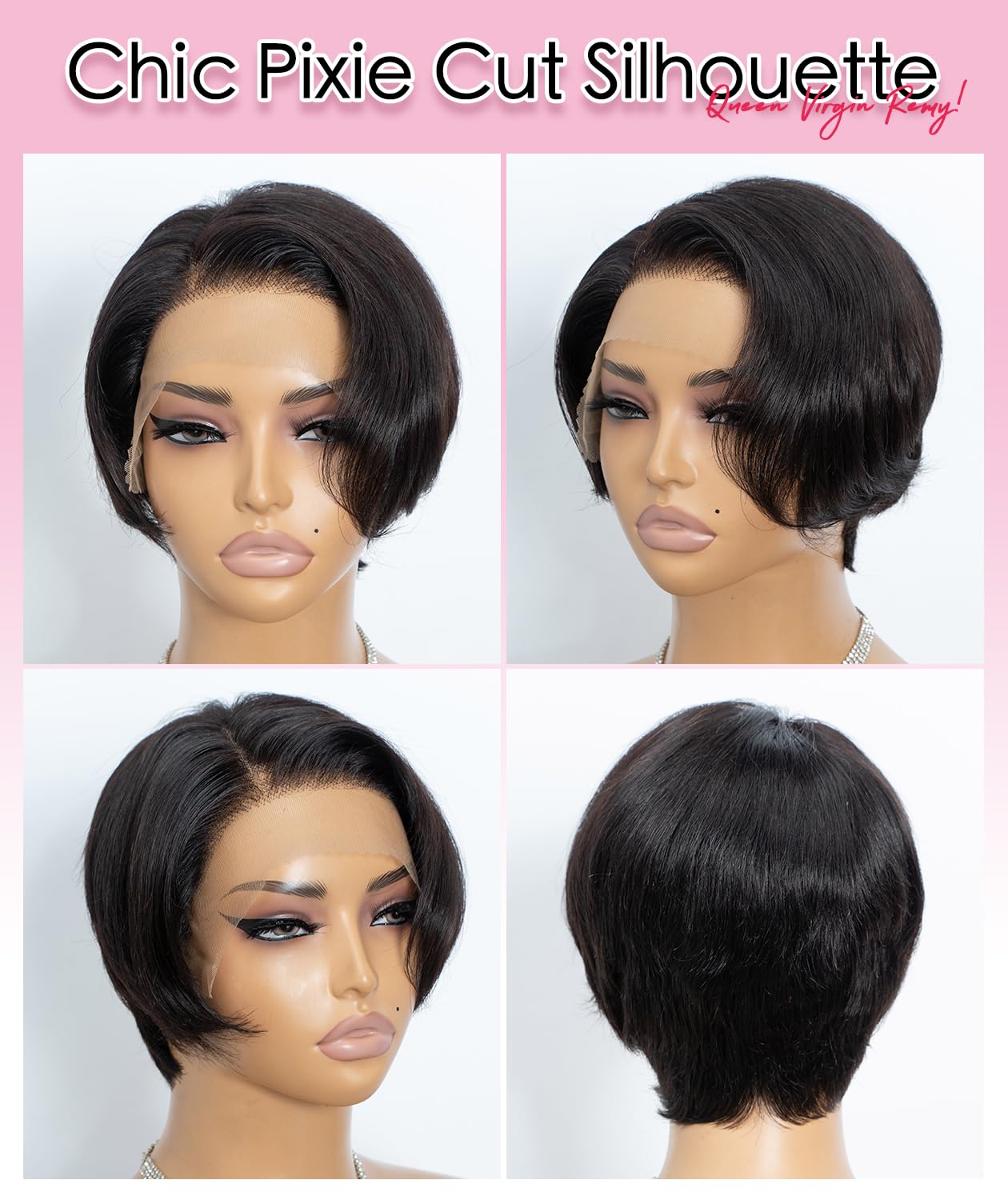 QUEEN VIRGIN REMY QVR Black Pixie Cut Wig Human Hair Straight Bob 13X4 Lace Front Wigs 6 Inch Side Part Short Pixie Wigs for Black Women Short Pre Cut Lace Wigs With Pre Plucked