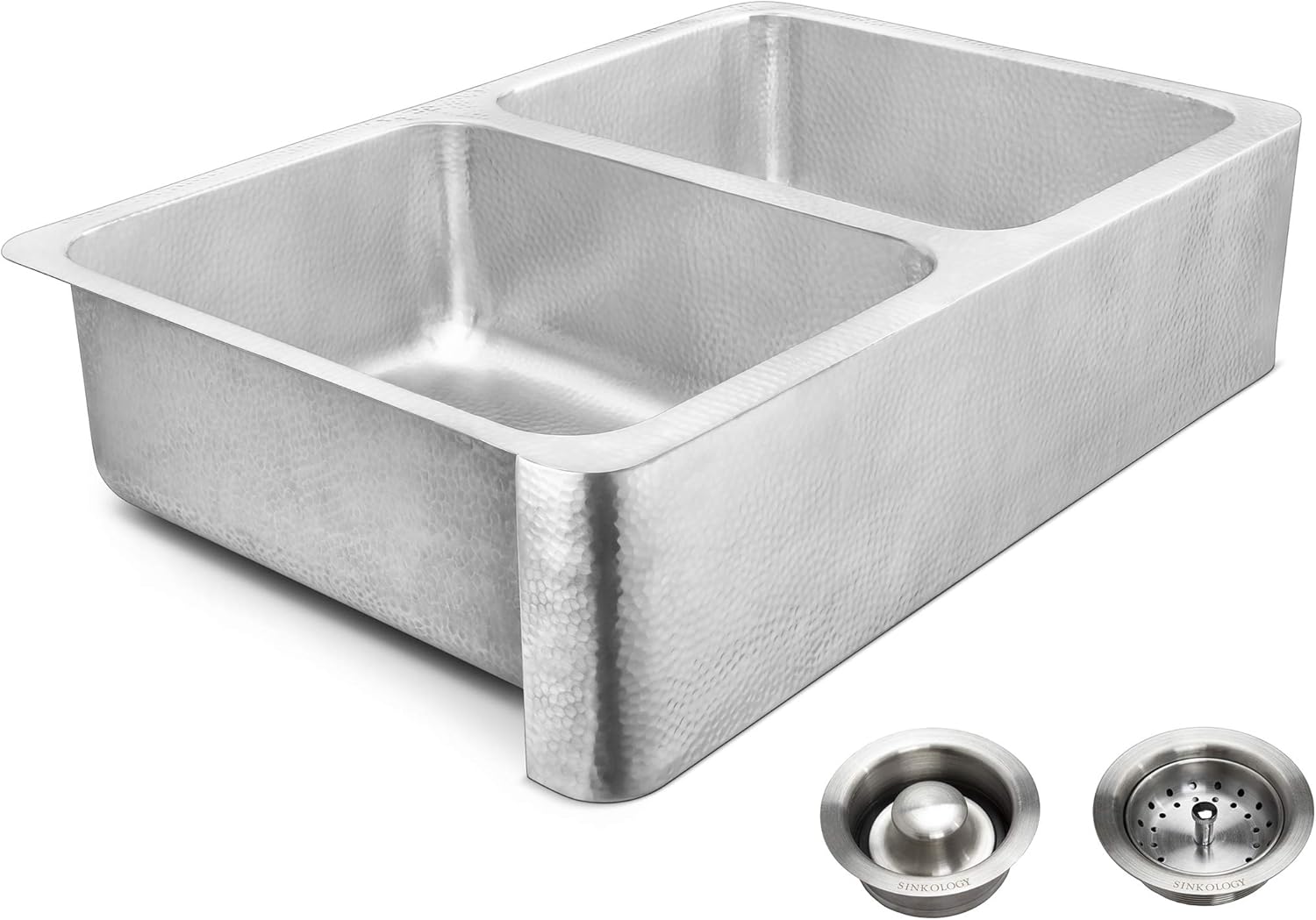 Review Sinkology SK702-33HSB-AMZ-BD Anning Farmhouse 32 in. Double Bowl Brushed and Drains Crafted Stainless Steel Kitchen Sink