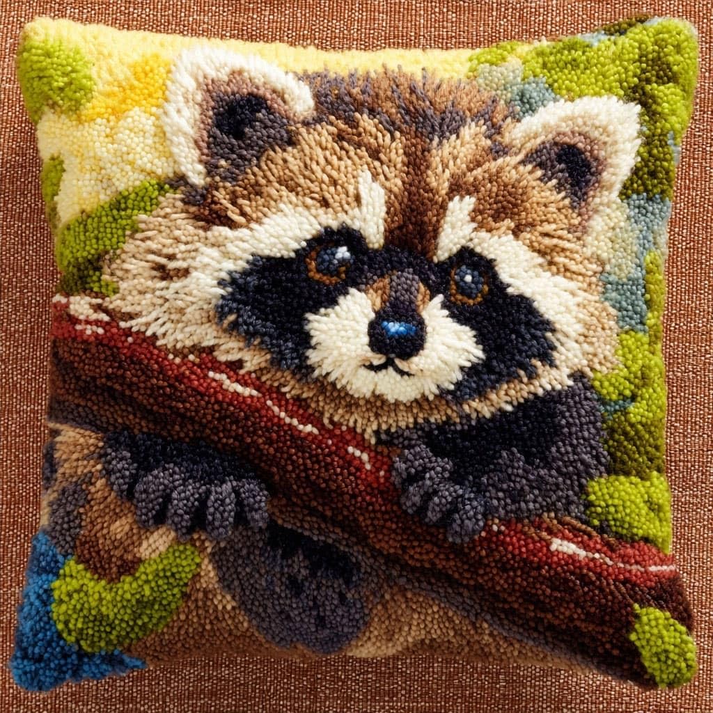Henypt Latch Hook Cushion Kits Raccoon