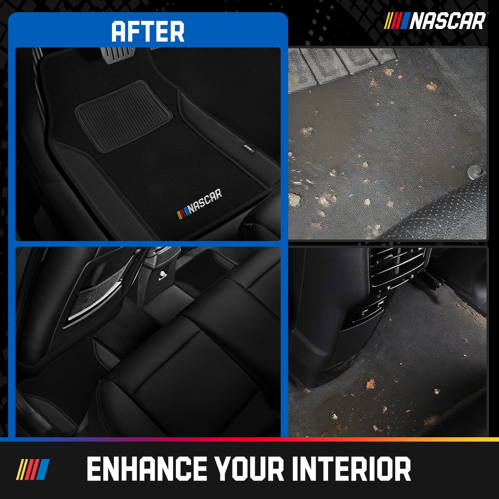 NASCAR Car Floor Mats Carpet Black Leather Design Car Mats Universal-Fit All-Weather Car Floor Mats with Built-in Heel — view 6