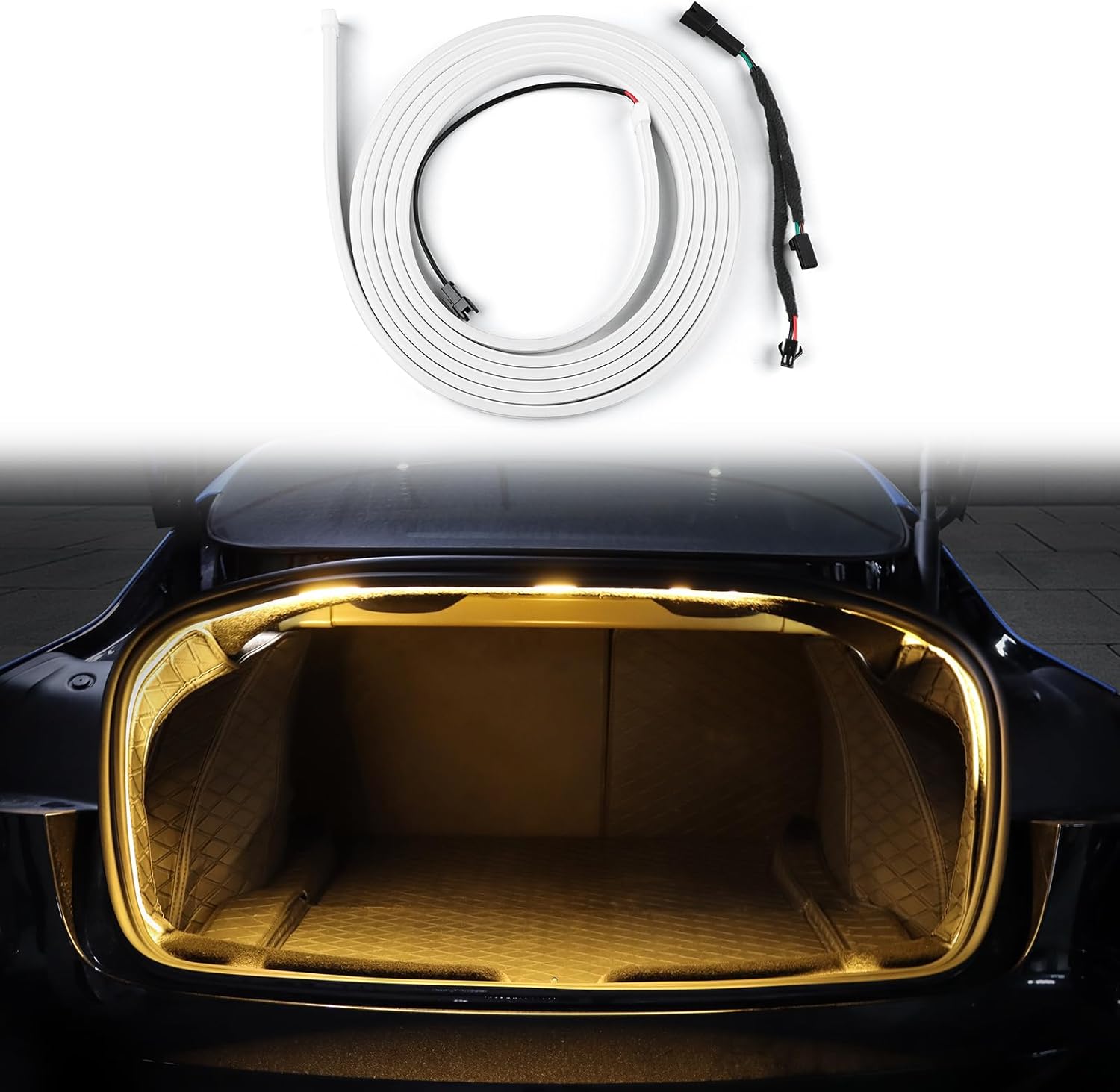 For Tesla Model 3 2024 LED Rear Trunk Cargo Light Interior Decoration Lights Accessories Waterproof DC 15V (Warm)