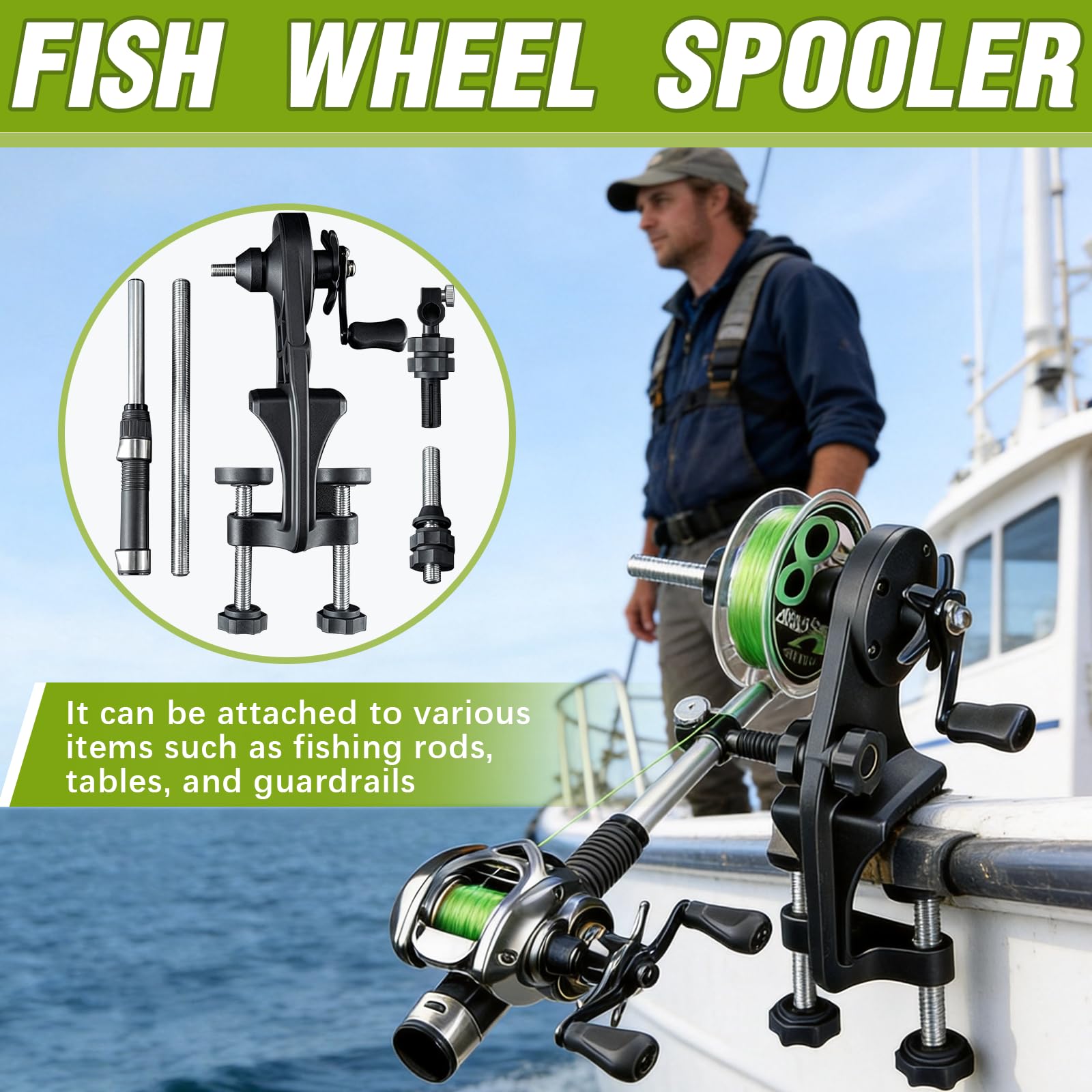 Enrollador de Carretes de Pesca con 2 Patas de Soporte, Rodamientos de Bolas de Acero Inoxidable