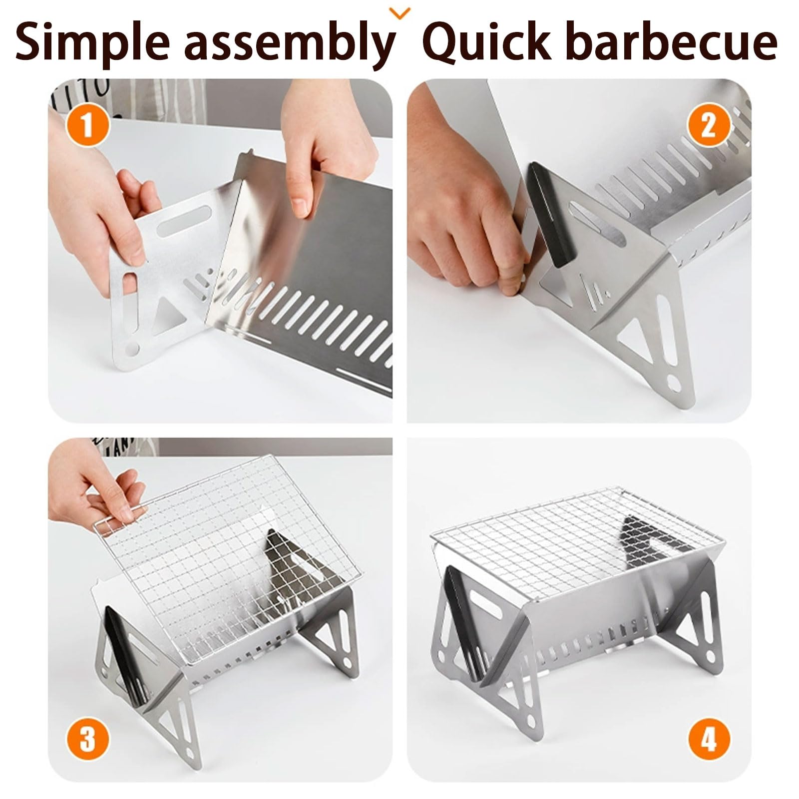 Zewnętrzny grill kempingowy ze stali nierdzewnej, składany grill, mini przenośny grill kempingowy z bambusowym patyczkiem/torba do przechowywania, mały, składany, zdejmowany, grill, blat, palenisko na