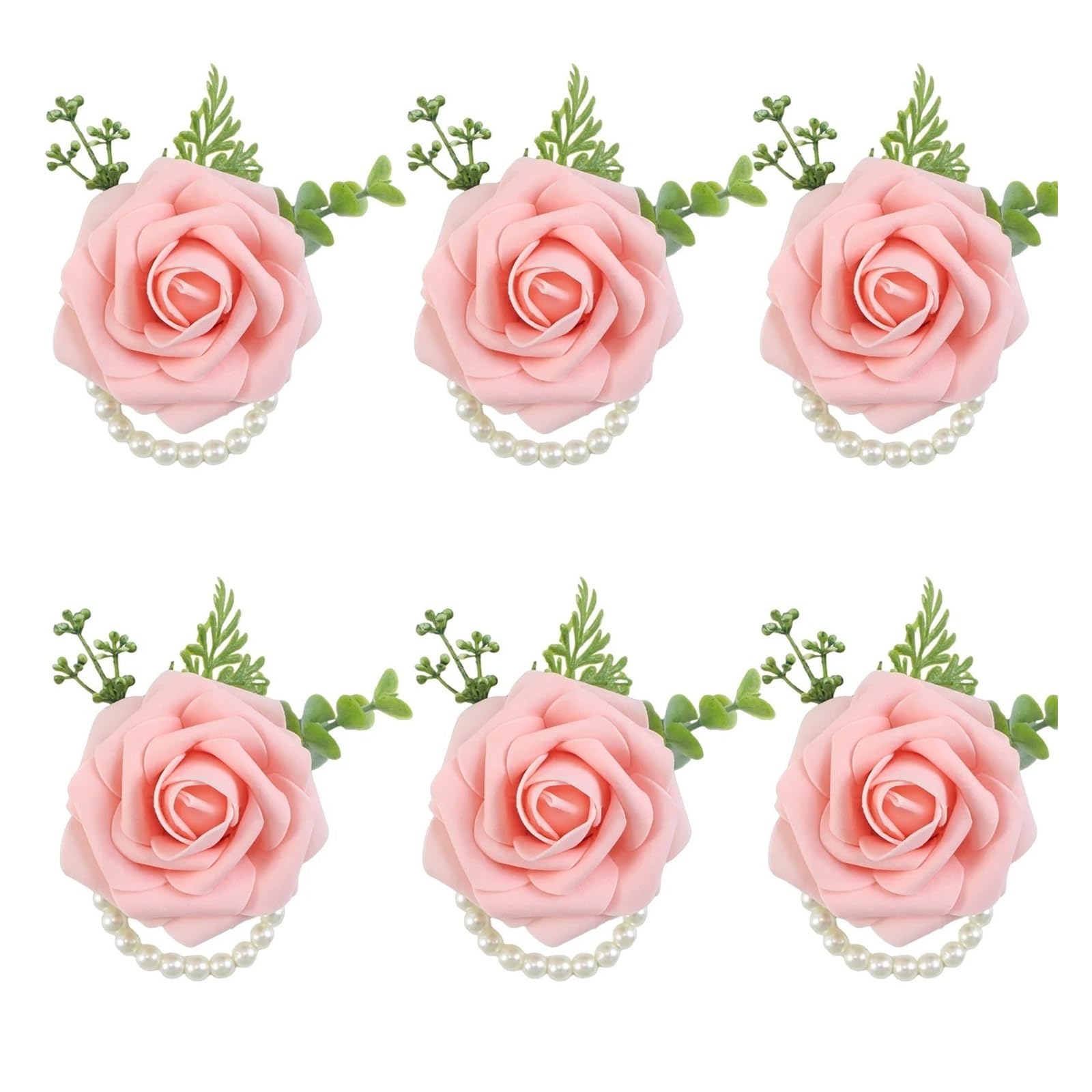 Hzomif Two-Tone Artificial Rose Wrist Corsage 6pcs Bridesmaids Wrist Corsage Bracelet Wedding Accessories PE Rose Flowers Artificial Cuff Bracelets(Pink)