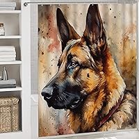 Vista 5 de Juego de 4 cortinas de ducha con diseño abstracto de animales y perros, estilo acuarela de pintura al óleo, bonito estampado de pastor alemán