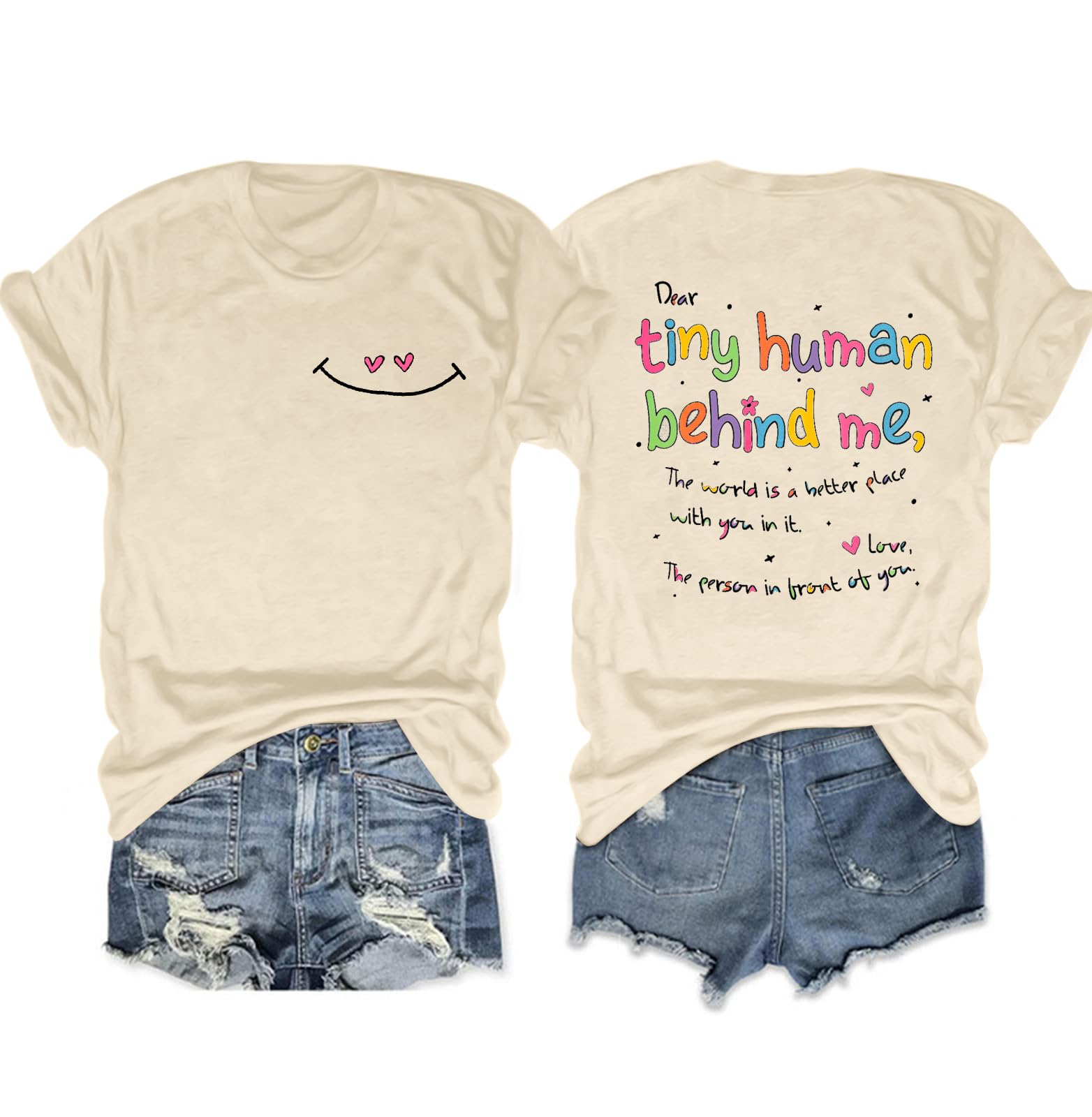 Teacher Shirts Women Dear Tiny Human Behind Me The World is a Better Place with You Inspirational Tshirt Casual Tee Top