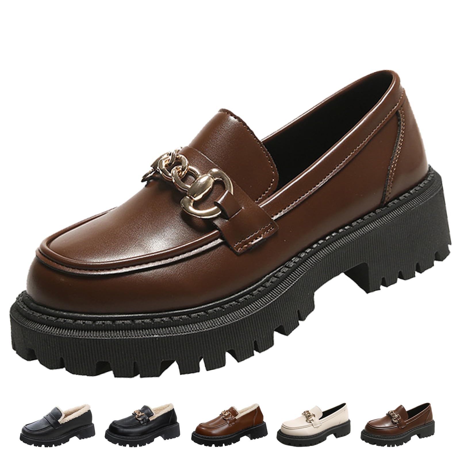 Mocasines de piel con forro de lana para mujer, suela gruesa, suaves, cálidos, sin cordones, tacón grueso, mocasines de tacón grueso, vestido de negocios, trabajo