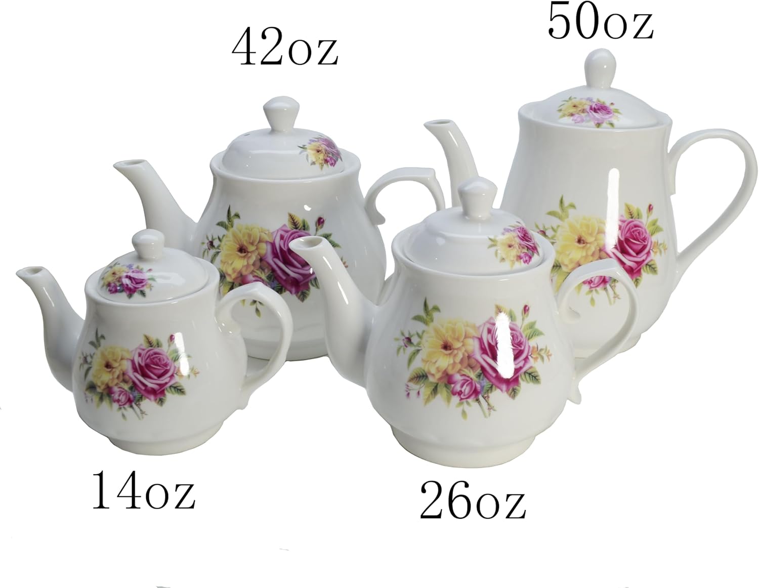 Porcelain Teapot 400ml, Small Ceramic Tea Pot with Flower 14oz