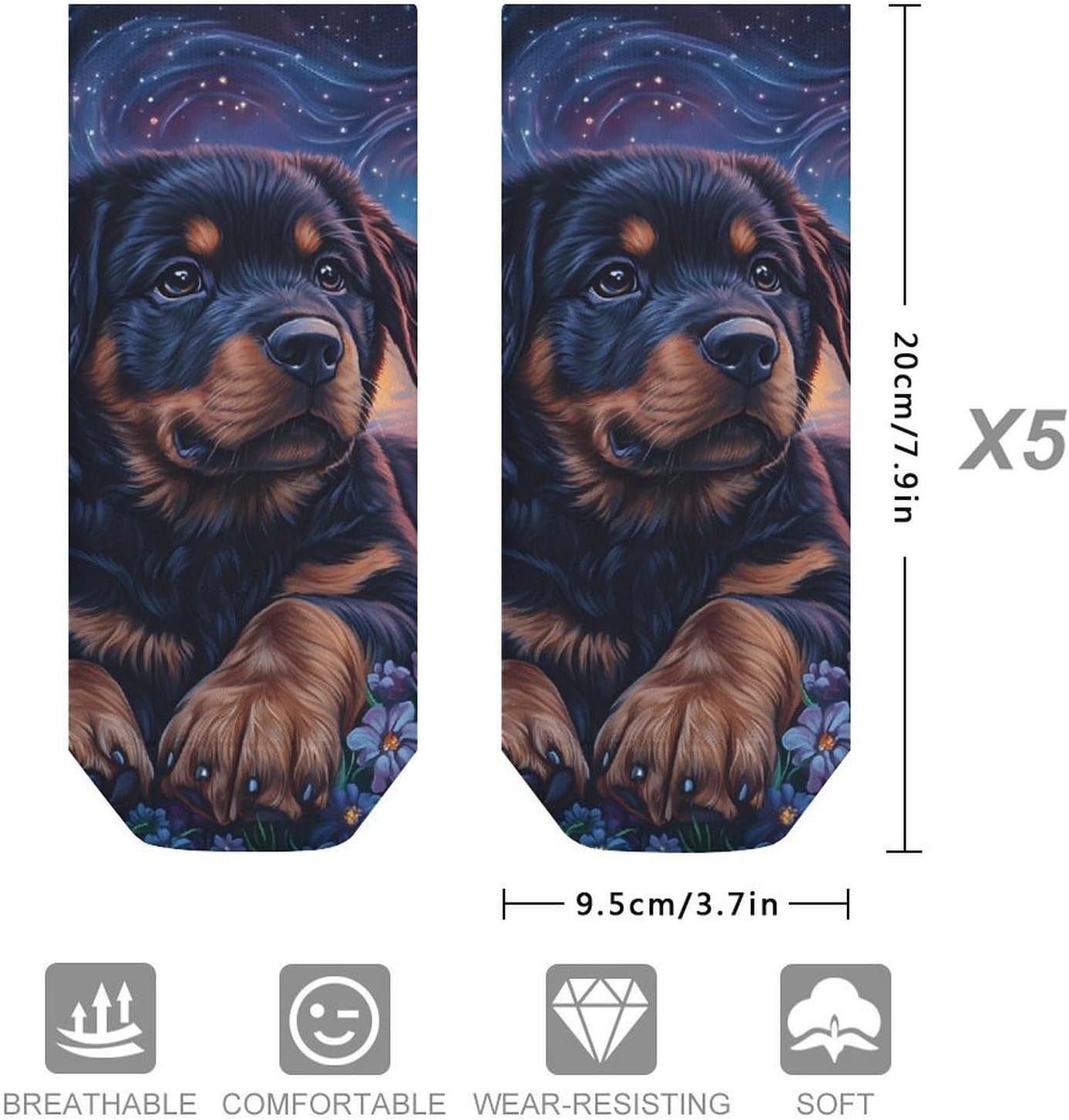 Rottweiler Flowers Mens Socks No Show Low Cut Ankle Sock for Sports