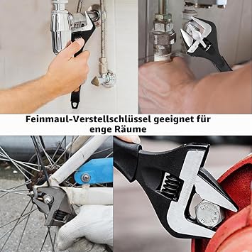 Adjustable Spanner Wrench 8 Inch Large Opening Adjustable Wrench Single Open-End Wrench English Tool Black Oxidized with TPR Rubber Handle Length: 210 mm - Max. 0-35 mm Jaw Width