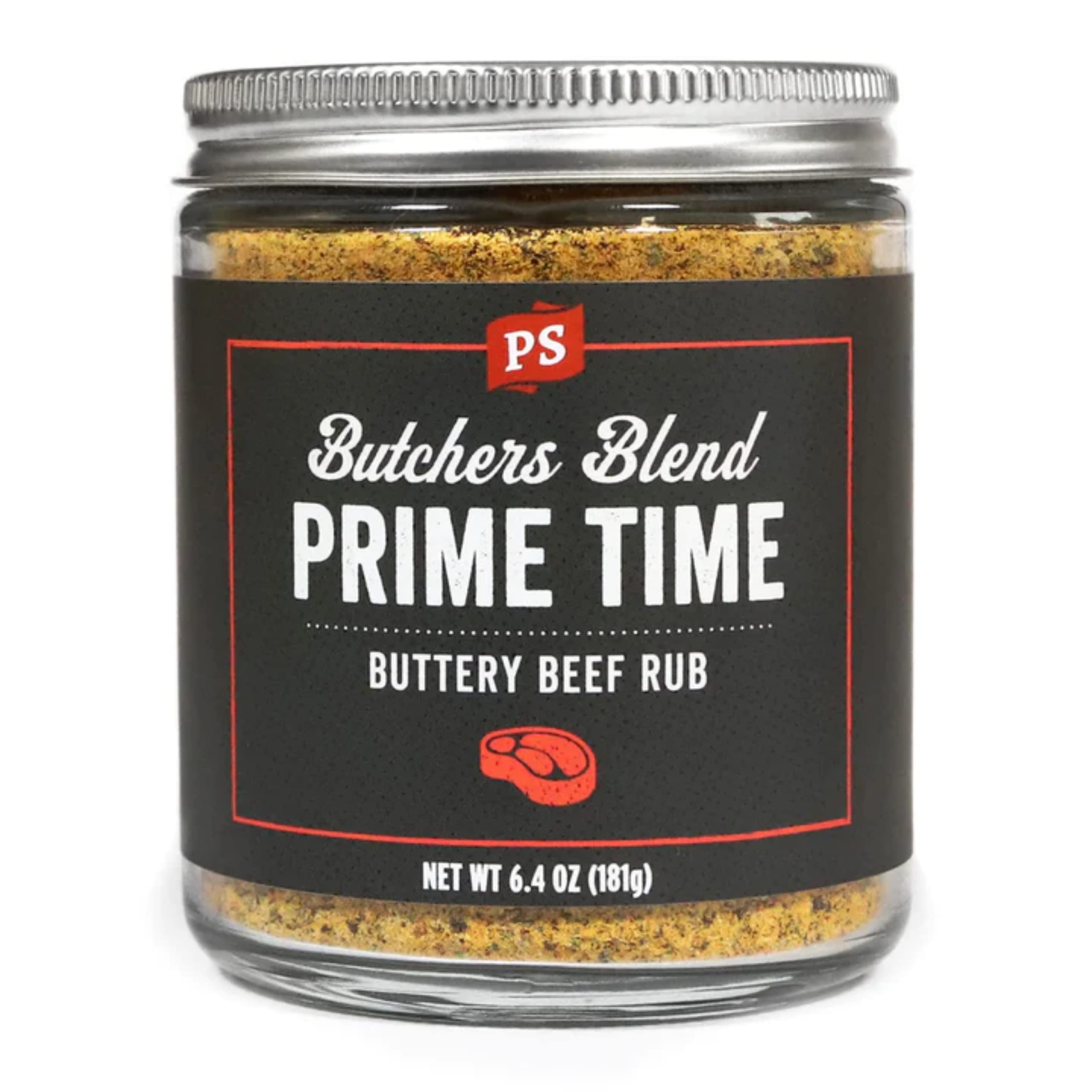 PS Seasoning Prime Time Butchers Blend - Buttery Garlic and Herb BBQ Seasoning & Beef Rub for Smoking, Grilling or Baking - Dry BBQ Rubs and Spices for Grilling Steaks, Pork, Chicken, Beef Prime Cuts