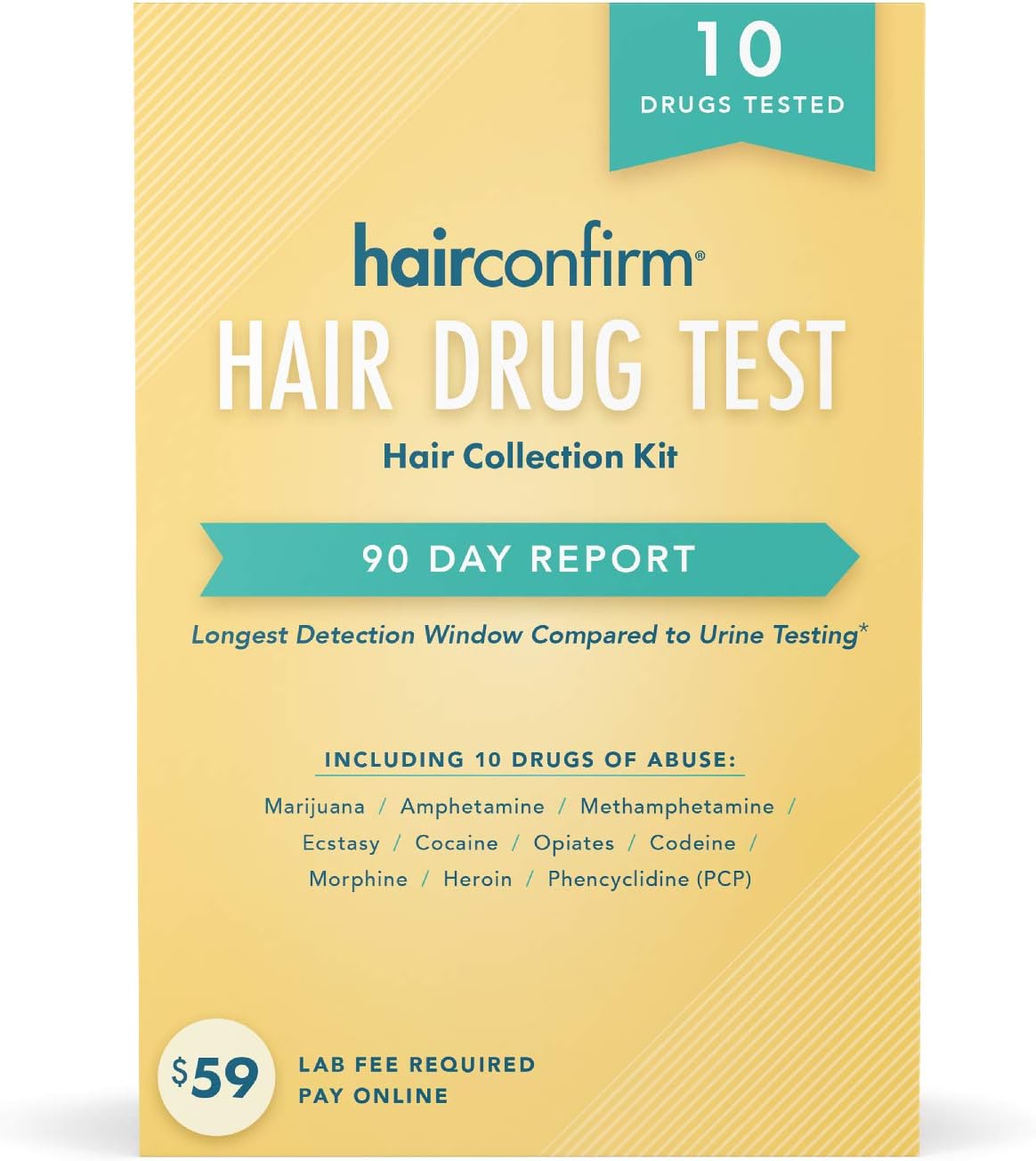 HairConfirm 10 Panel Hair Drug Test Collection Kit Only, 90 Day Detection Additional Lab Fee Required (10 Drugs Tested)