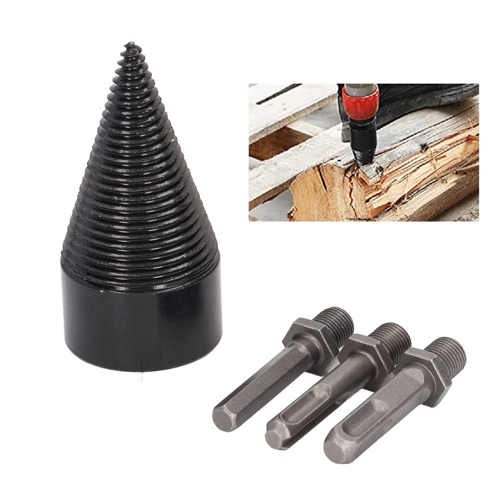 3 Pièces 38-50 Mm Foret à Fendage de Bois Tournevis à Cône à Vis en Métal Noir Ensemble de Fendeur de Bûches de Bois de Chauffage Outil de Hachage Électrique pour Trous de Coupe