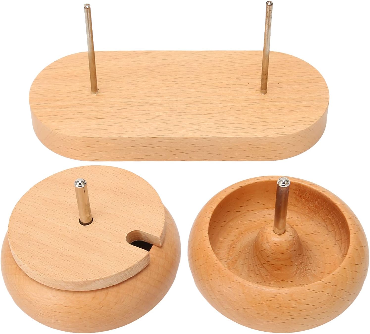 WIHFHGZ Bead Spinner Bowl with Polished Wood Cover, Metal Shaft, Stable Oval Base Bead Maker for Jewelry Making DIY - Durable Construction, Efficient Beading Tool, Ideal for Bracelet