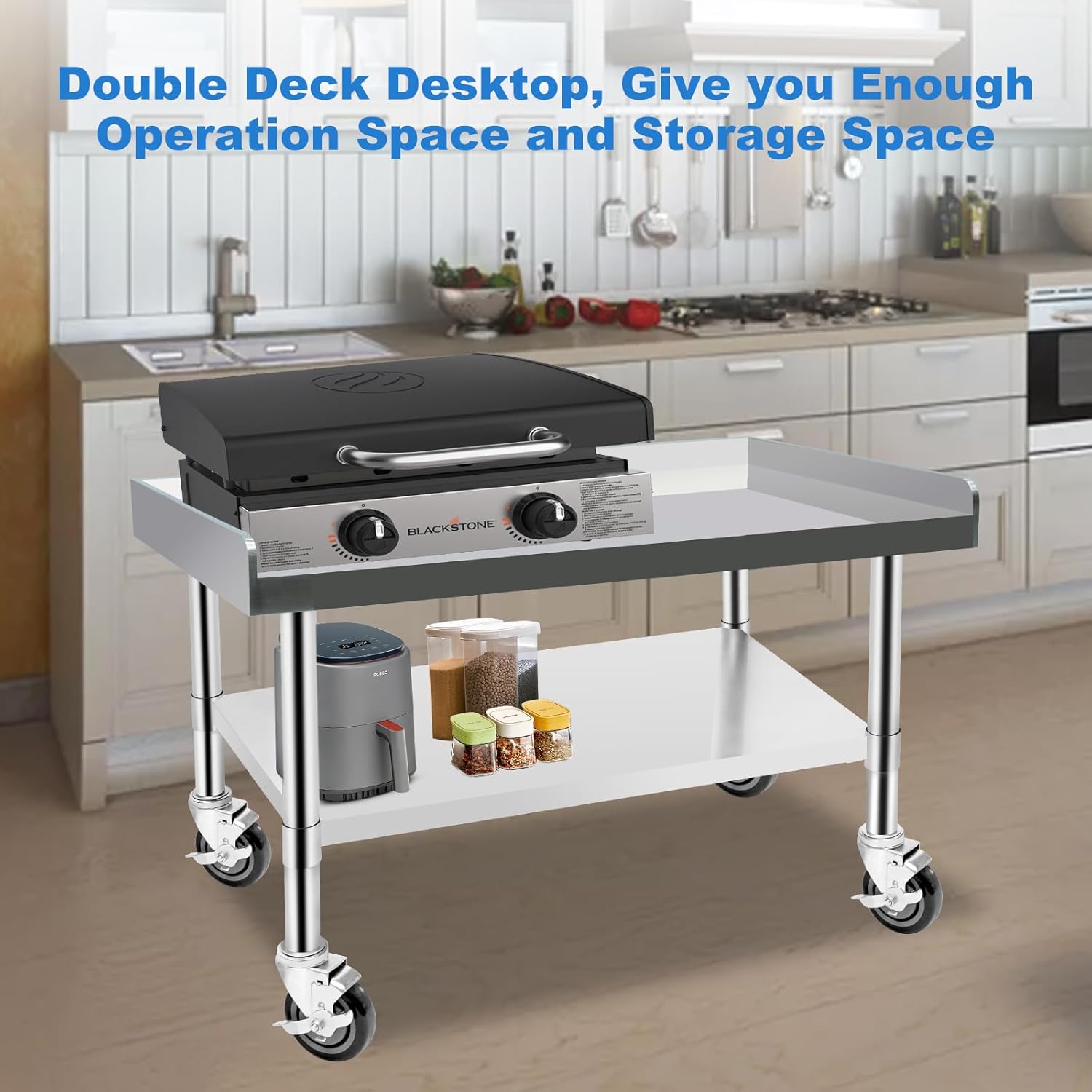 Stainless Steel Worktable with Under Shelf & 360° Lockable Casters - Practical for Commercial Kitchens & Workshops (30 * 36 * 26in)