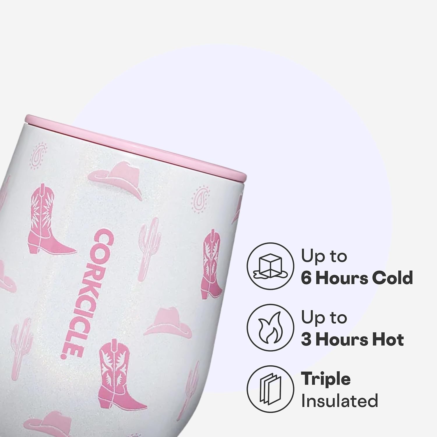 Corkcicle Classic Stemless Wine Tumbler - Keeps Drinks Cold for 6 Hours - Triple-Insulated Stainless Steel - Non-Slip Bottom - Summer Drinkware Gift - Keeps Drinks Ice Cold - 12 oz - Cowgirl - Image 3