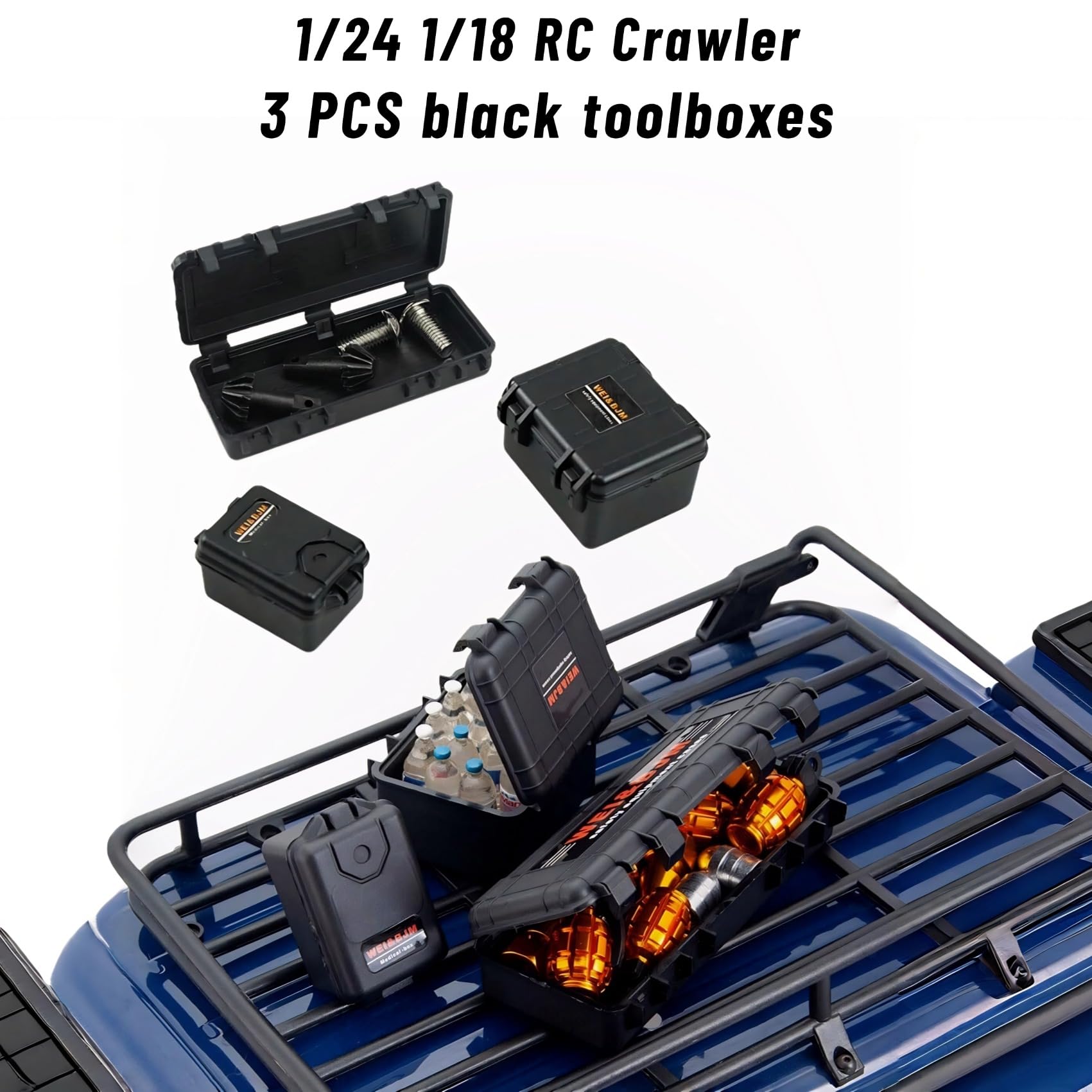 RC Crawler Car Decorazione per tetto 12 in 1, contenitore serbatoio, rete bagagli, pala, per Traxxas Desert Racer Slash Axial 1/18 TRX4M 1/24 SCX24