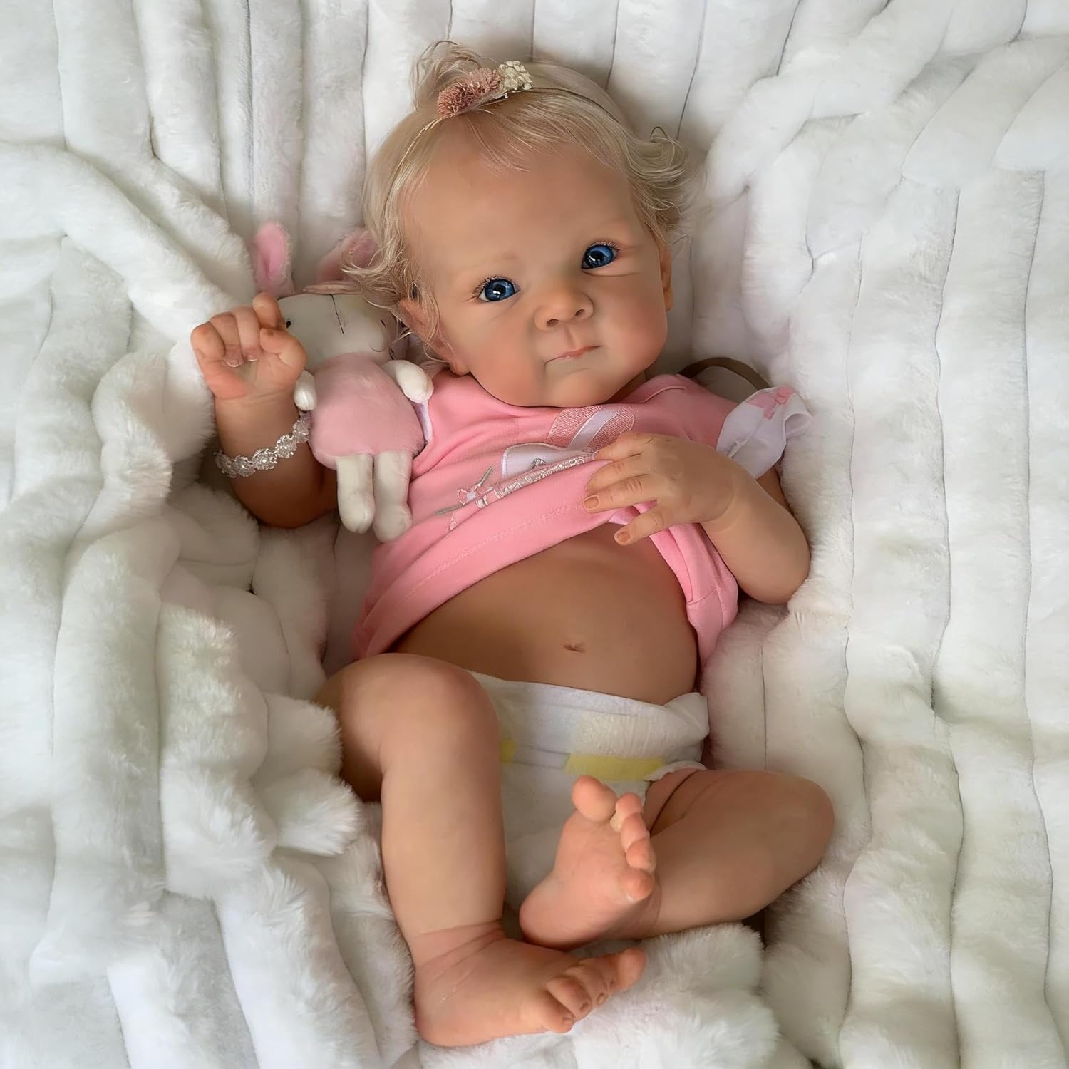 RXDOLL Lifelike Reborn Baby Dolls Anatomically Correct Girl 18 inch Silicone Full Body Vinyl Realistic Newborn Baby Dolls That Look Real Sweet Smiling Girl for Kids 3+