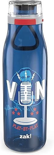 Zak Designs Vin Scully Agua de plástico duradero de 31 onzas con botón de acción y tapa de bloqueo, incluye asa de transporte portátil, diseño a