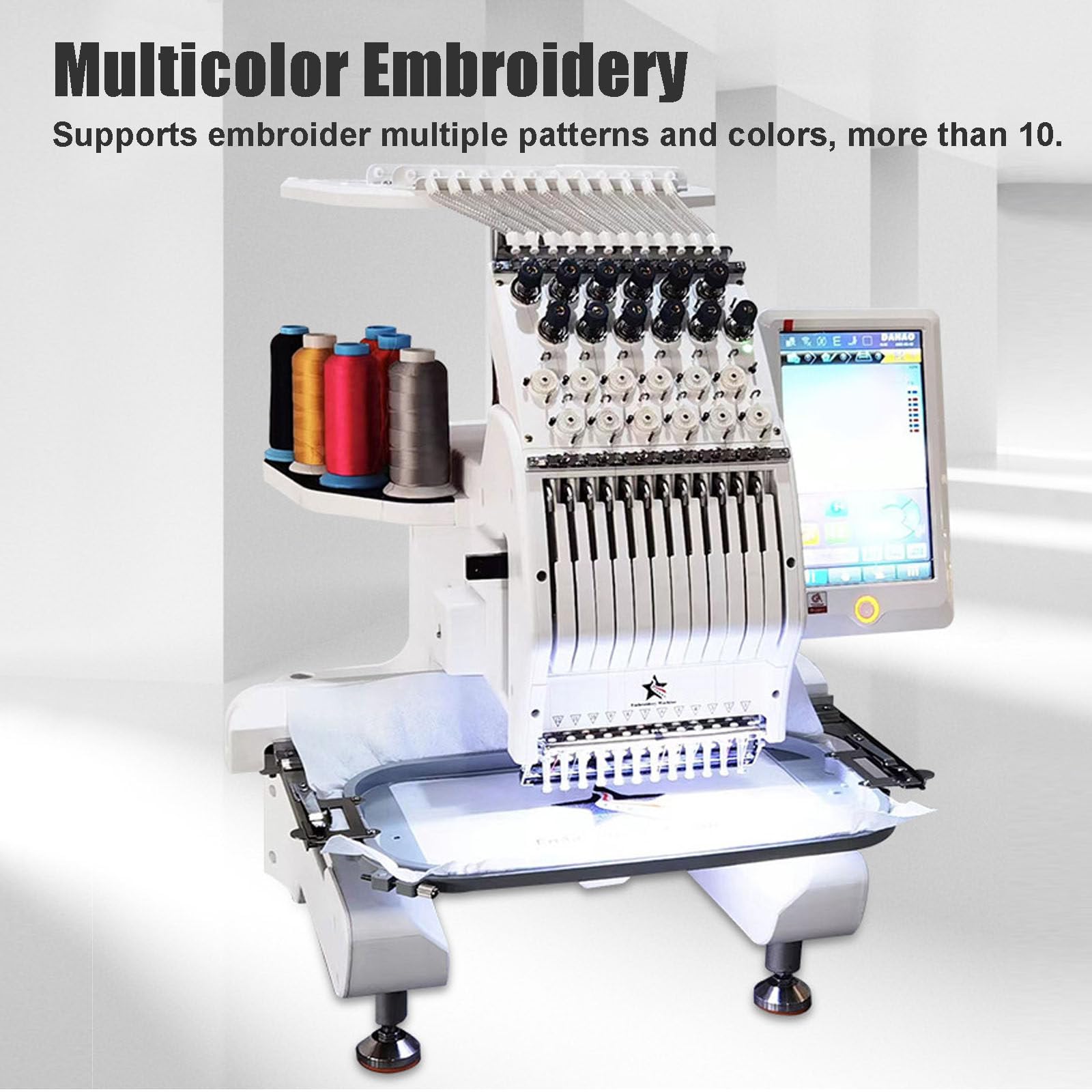 Smartstitch S-1001 10-Needle Embroidery Machine – 1200SPM, 7" Touchscreen, 9.5x14.2" Area, Commercial Grade