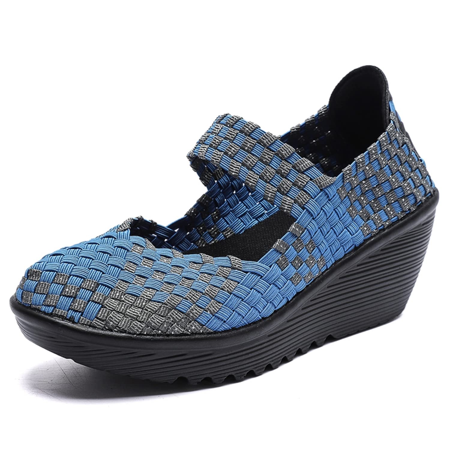 Touchmosees Women's Platform Wedge Sandals Woven Pumps Mary Jane Shoes Comfortable Walking Shoes