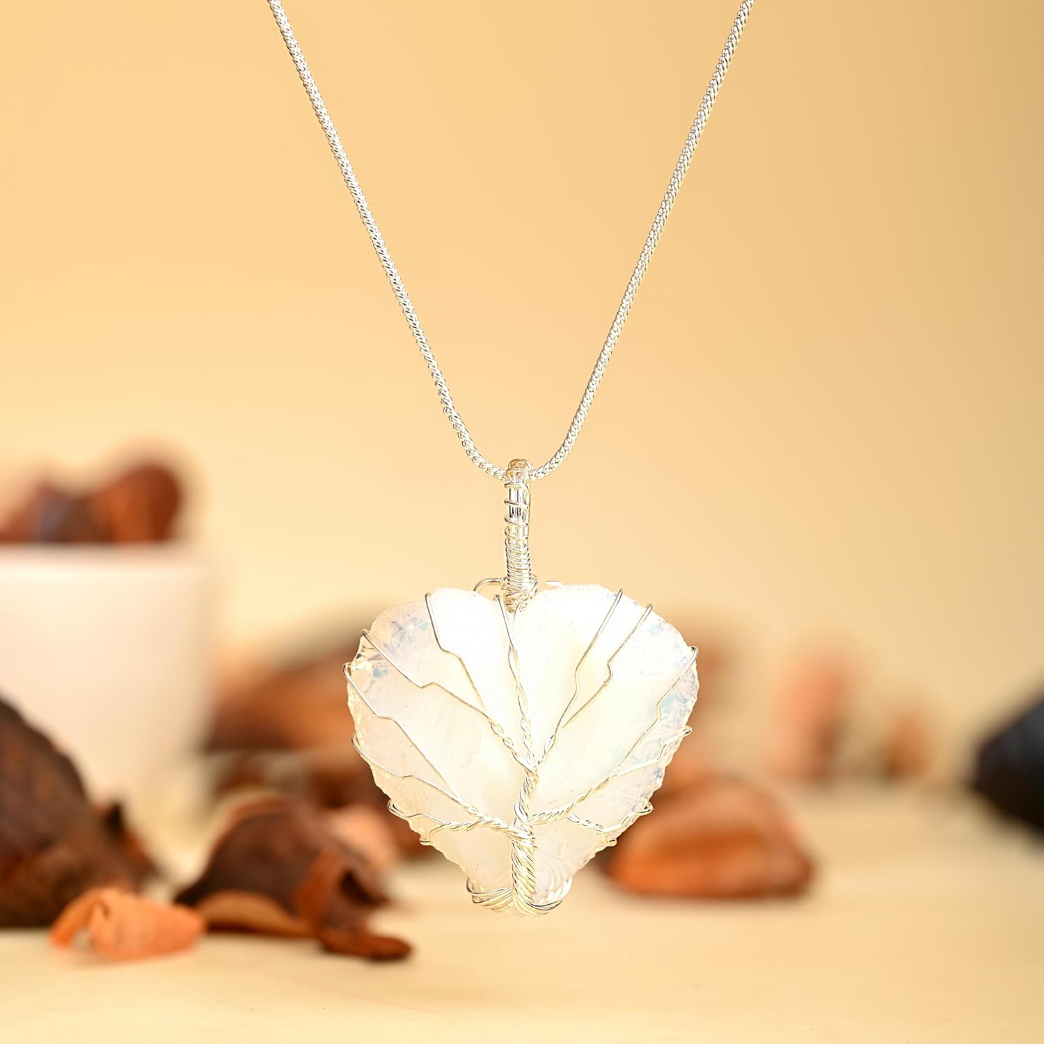 Crystalm Tree of Life Wrapped Healing Opal Crystal Necklaces Pendant for Women, Crescent/Heart Gemstone Jewelry, Vintage Birthday Gifts/Energy Gift - Image 3