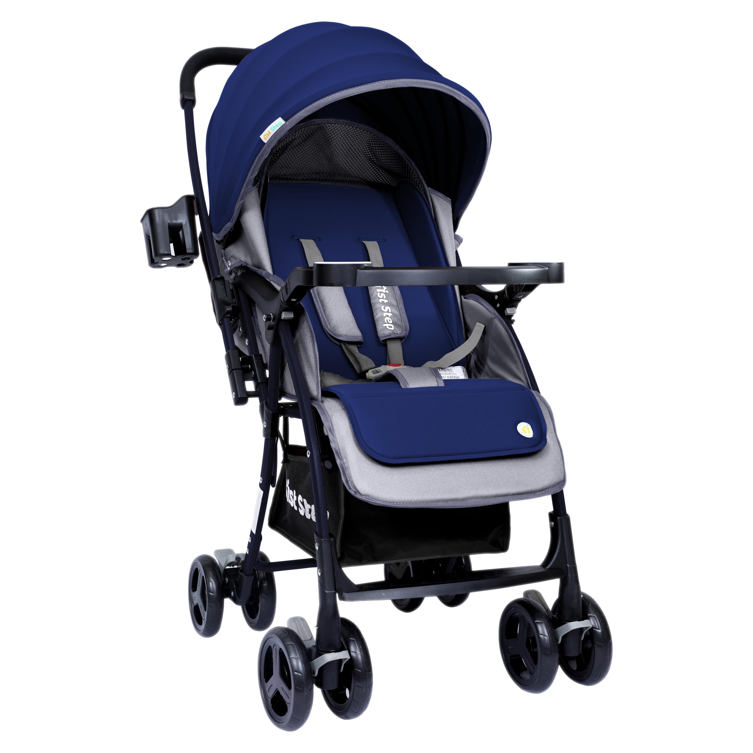 Sponsored Ad - 1st Step Caramel Baby Pram Cum Stroller with 5 Point Safety Harness/Infinitely Reclining and Cushioned Seat/Reversible Handle/Front Swivel Wheels Capacity 15kg (Blue)
