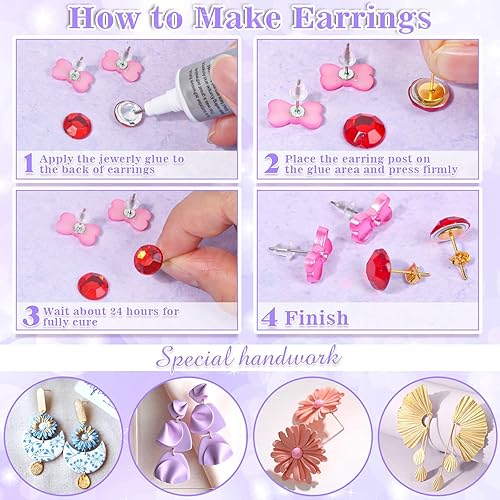 Miniatura 7 de Anezus Pegamento para Joyería con 600 piezas de Postes y Cierres de Pendientes de Acero Inoxidable - Postes Plateados y Dorados con Cierres de Goma