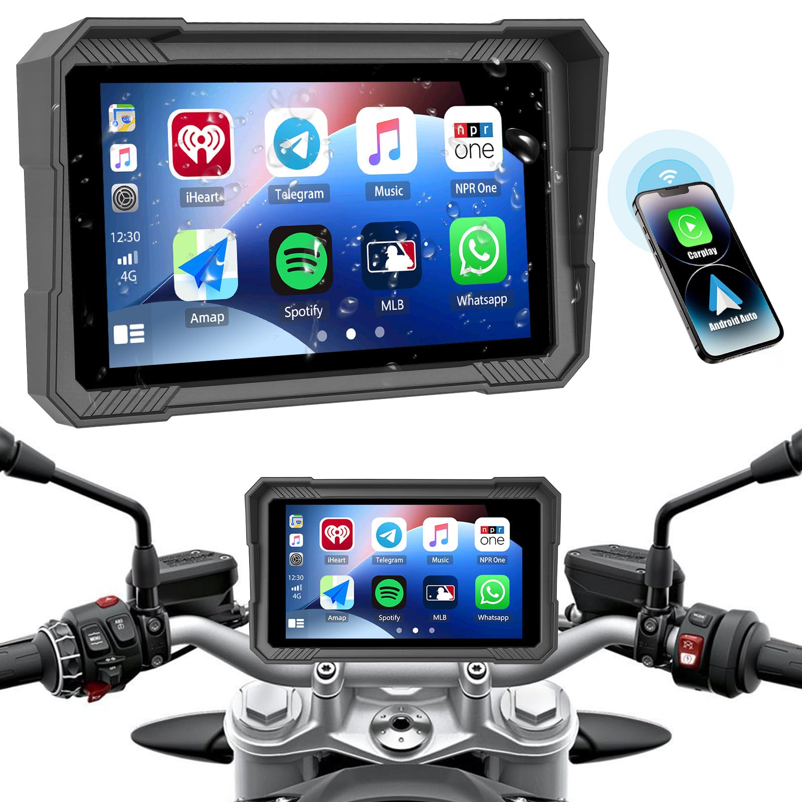CAMECHO Motorrad Carplay 5 Zoll Navi Bildschirm mit Wireless Carplay Android Auto IP67 Wasserdichter Navigationsgeräte, HD Touchscreen Bluetooth Display für Motorräder 12V